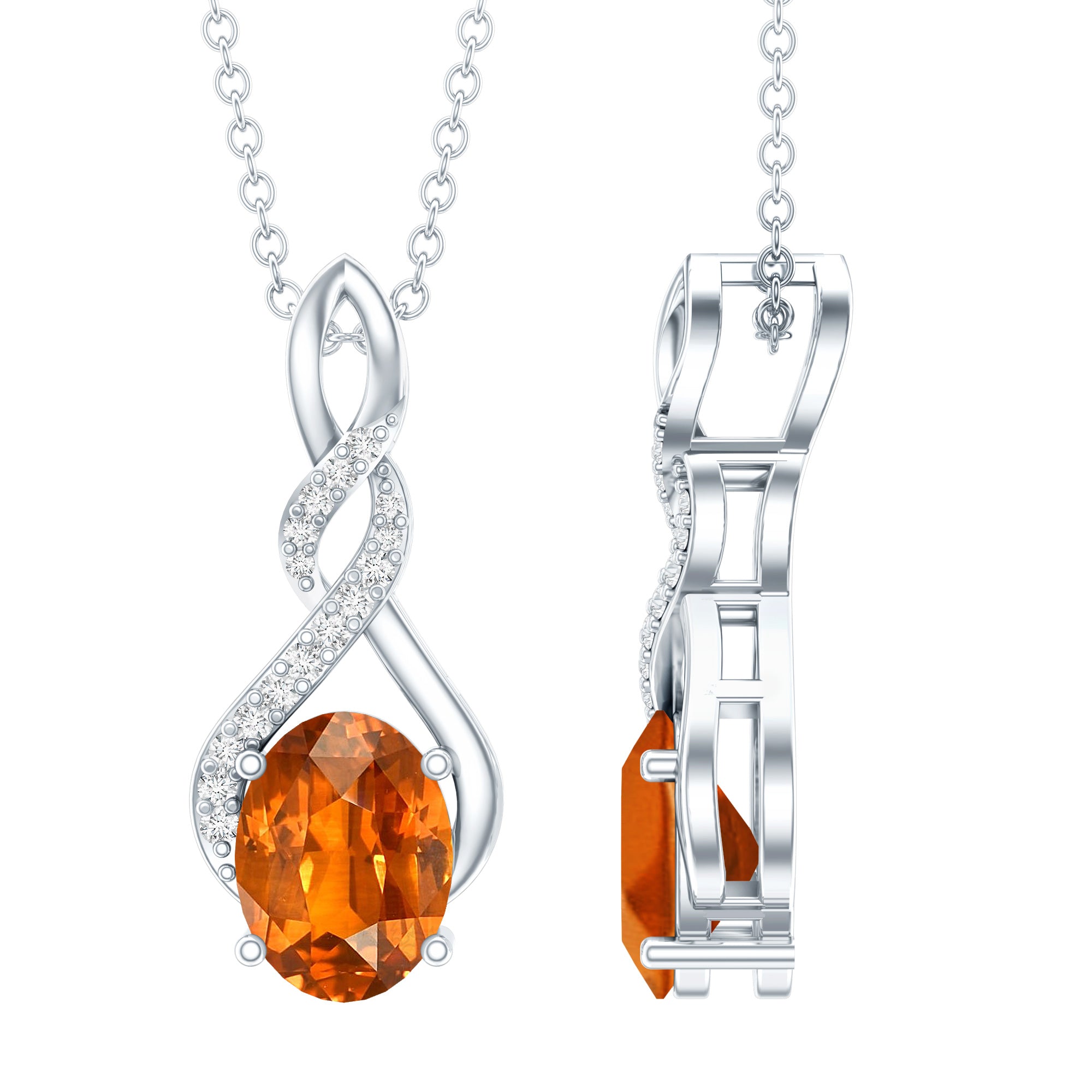 1.5 Carat Lab Grown Orange Sapphire Infinity Pendant Necklace with Moissanite AAAA 92.5 Sterling Silver - Rosec Jewels