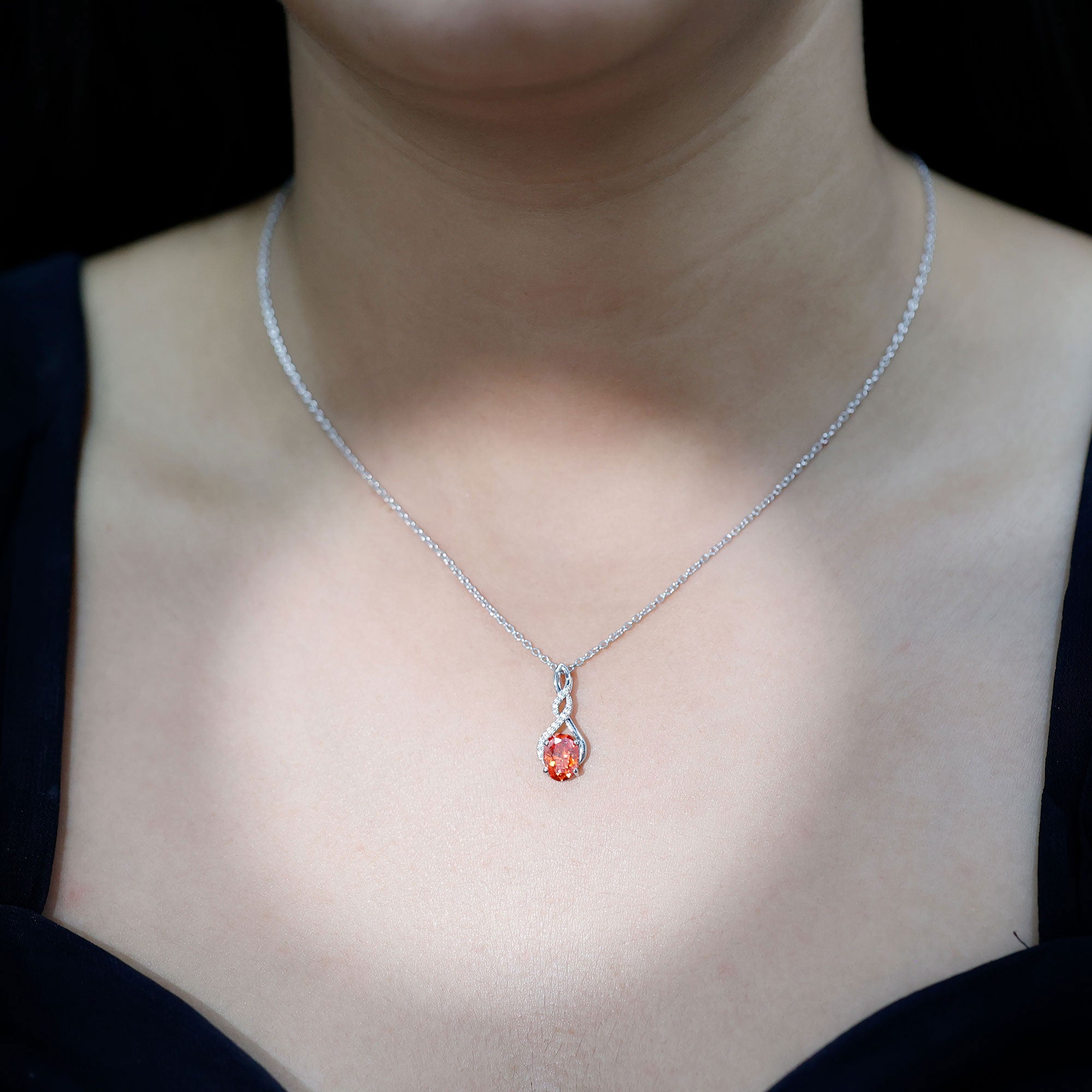 1.5 Carat Lab Grown Orange Sapphire Infinity Pendant Necklace with Moissanite AAAA 92.5 Sterling Silver - Rosec Jewels