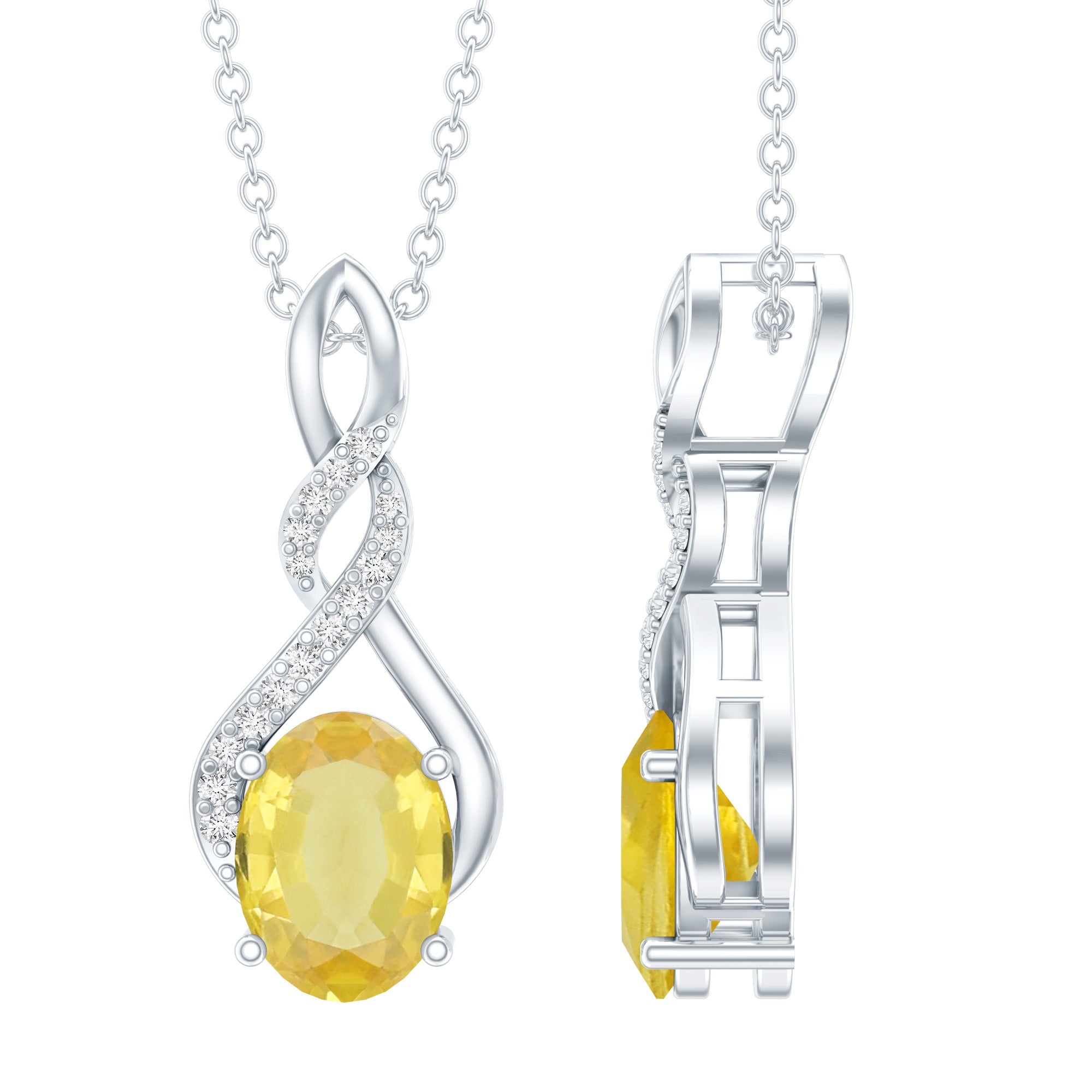 1.5 Carat Lab Grown Yellow Sapphire Silver Infinity Necklace With Silver Chain AAAA 92.5 Sterling Silver - Rosec Jewels