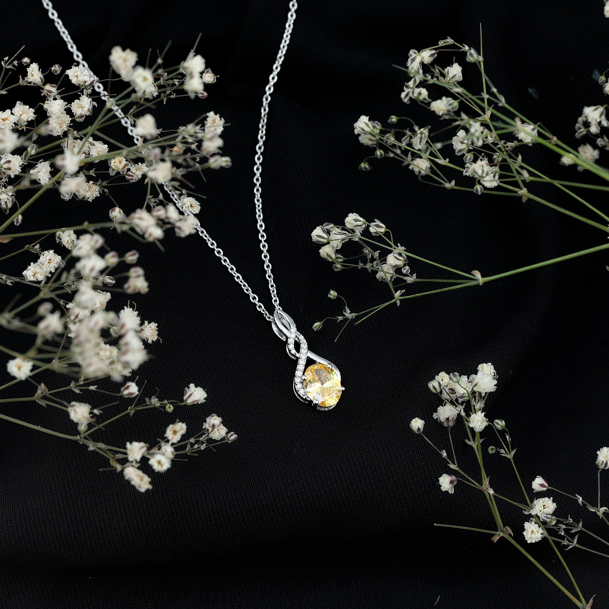1.5 Carat Lab Grown Yellow Sapphire Silver Infinity Necklace With Silver Chain AAAA 92.5 Sterling Silver - Rosec Jewels