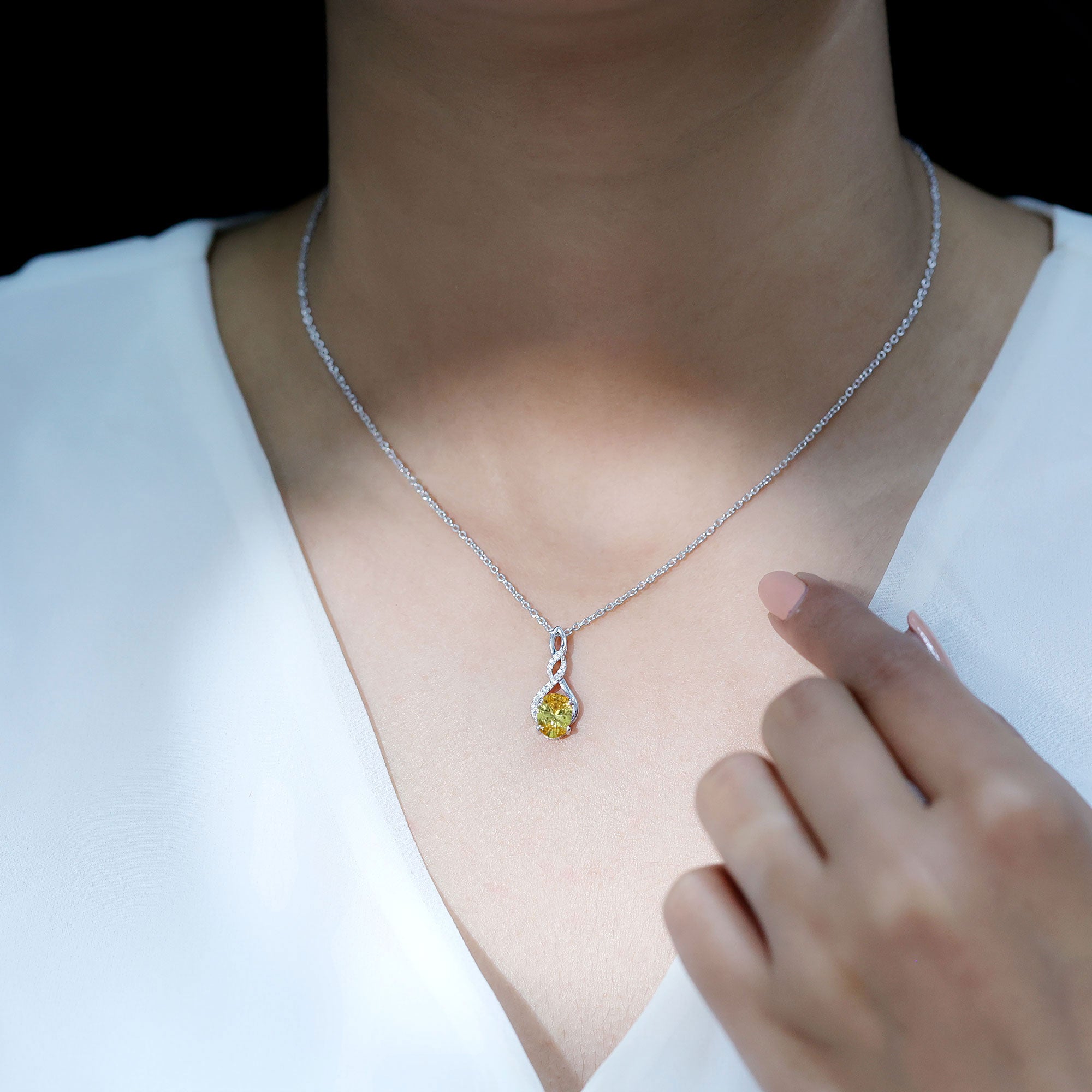 1.5 Carat Lab Grown Yellow Sapphire Silver Infinity Necklace With Silver Chain AAAA 92.5 Sterling Silver - Rosec Jewels