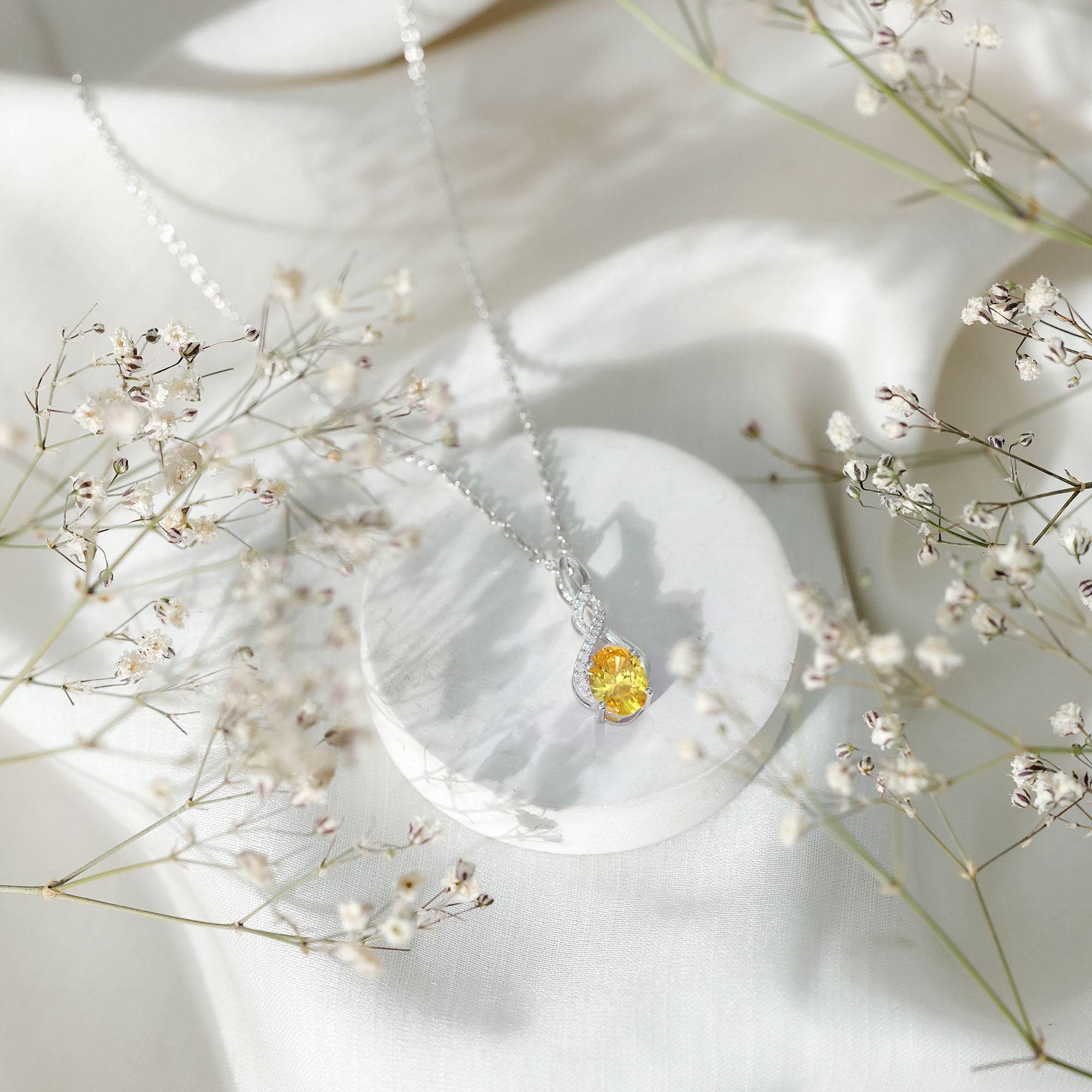 1.5 Carat Lab Grown Yellow Sapphire Silver Infinity Necklace With Silver Chain AAAA 92.5 Sterling Silver - Rosec Jewels