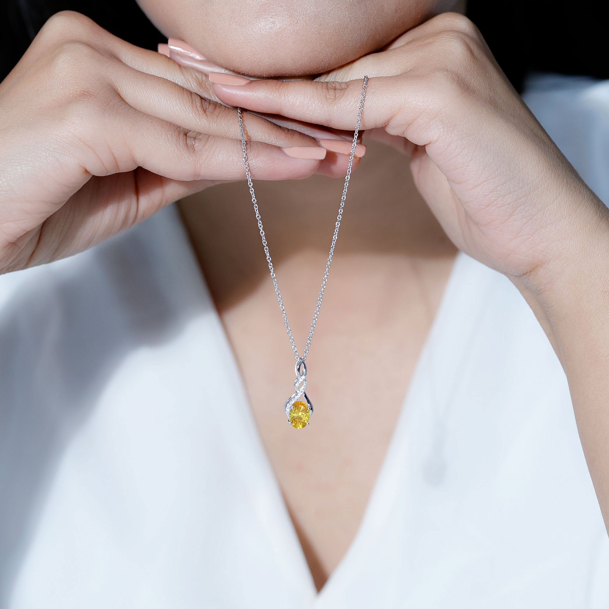 1.5 Carat Lab Grown Yellow Sapphire Silver Infinity Necklace With Silver Chain AAAA 92.5 Sterling Silver - Rosec Jewels