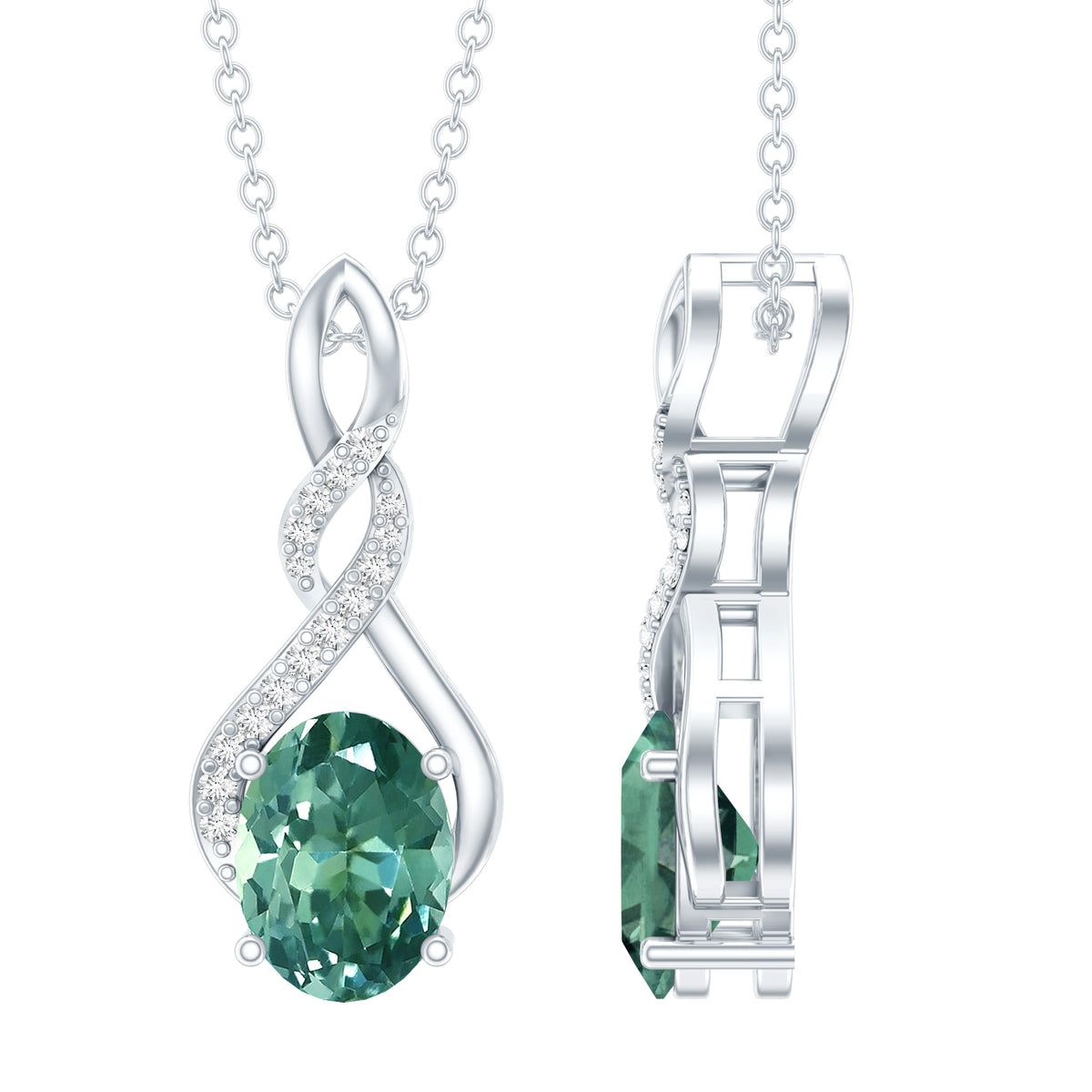 1.5 Carat Lab Grown Green Sapphire Infinity Necklace With Silver Chain AAAA 92.5 Sterling Silver - Rosec Jewels