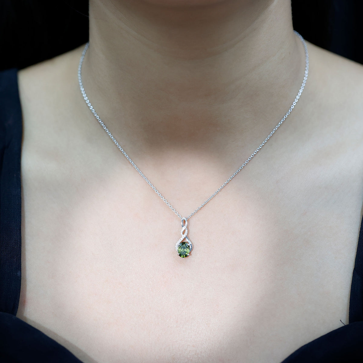 1.5 Carat Lab Grown Green Sapphire Infinity Necklace With Silver Chain AAAA 92.5 Sterling Silver - Rosec Jewels
