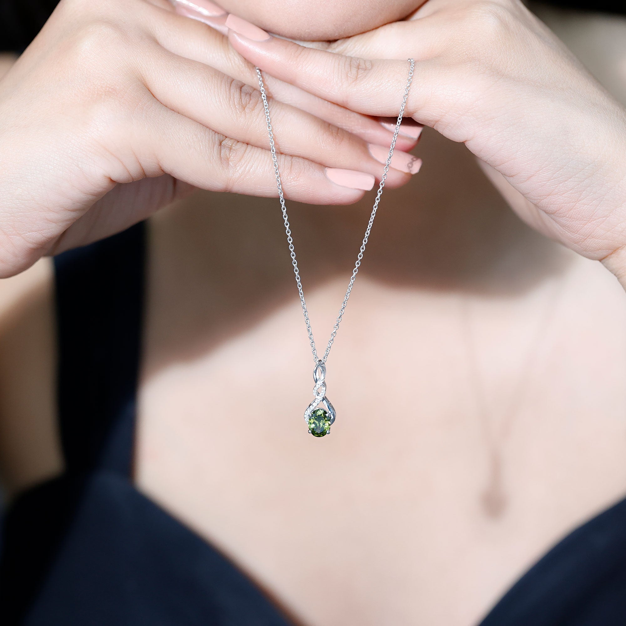 1.5 Carat Lab Grown Green Sapphire Infinity Necklace With Silver Chain AAAA 92.5 Sterling Silver - Rosec Jewels