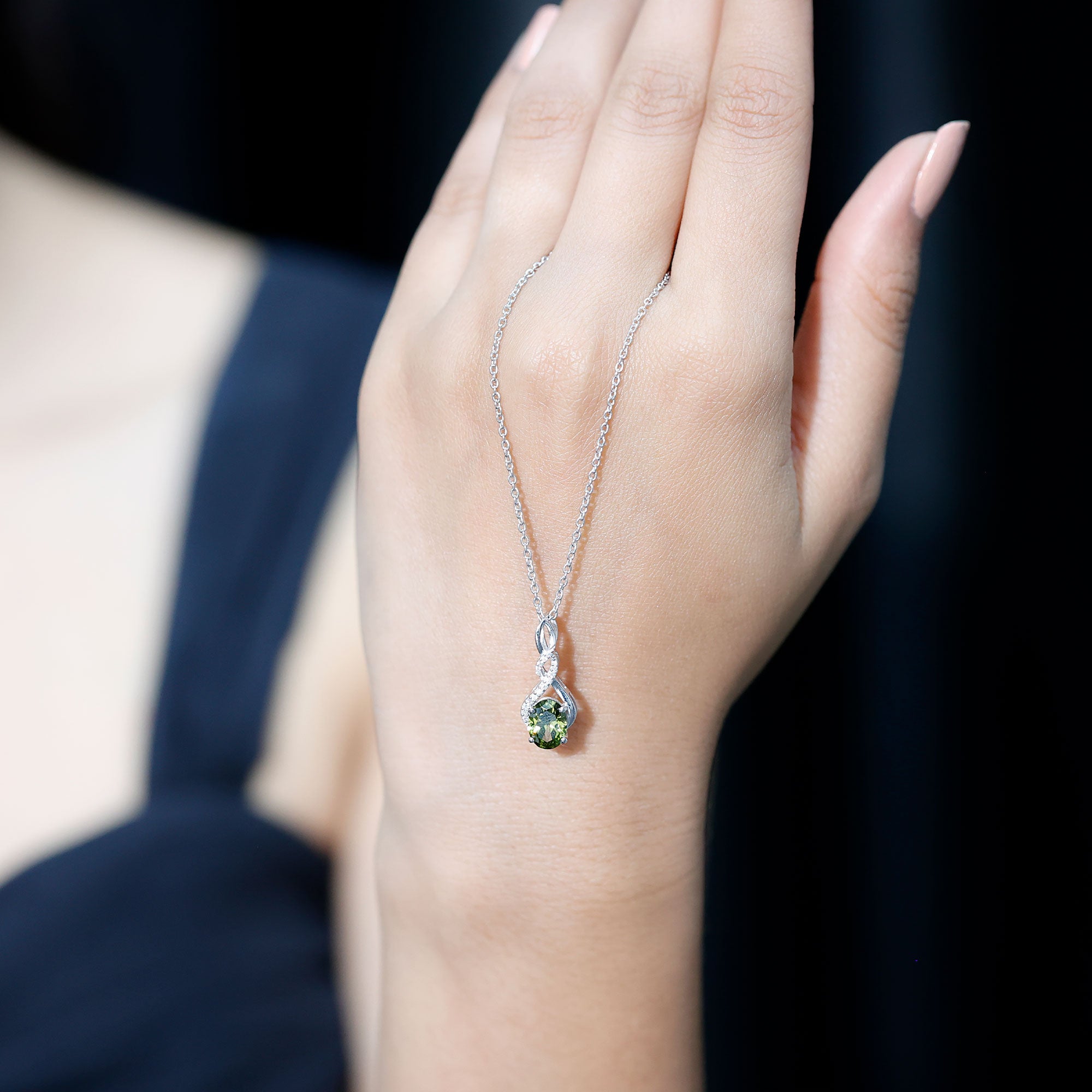 1.5 Carat Lab Grown Green Sapphire Infinity Necklace With Silver Chain AAAA 92.5 Sterling Silver - Rosec Jewels