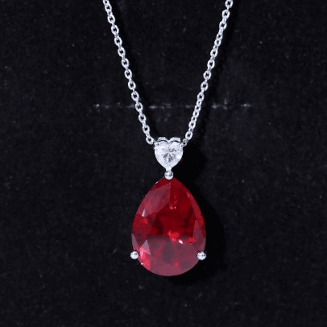 Sterling Silver 9 Carat Lab Grown Certified Ruby Teardrop Necklace for Women AAAA 92.5 Sterling Silver - Rosec Jewels