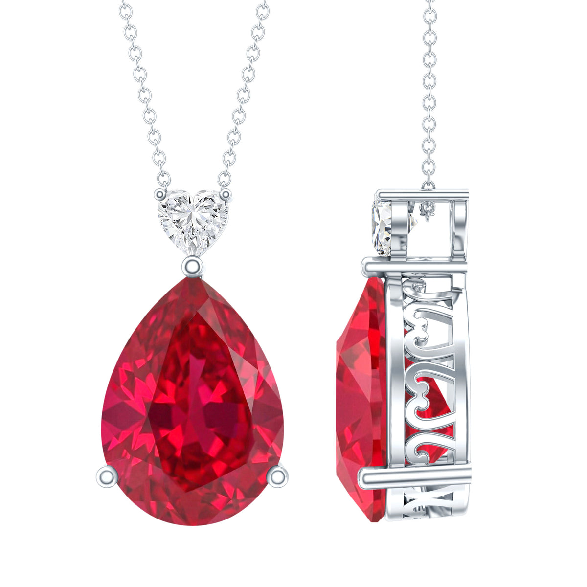 Sterling Silver 9 Carat Lab Grown Certified Ruby Teardrop Necklace for Women AAAA 92.5 Sterling Silver - Rosec Jewels