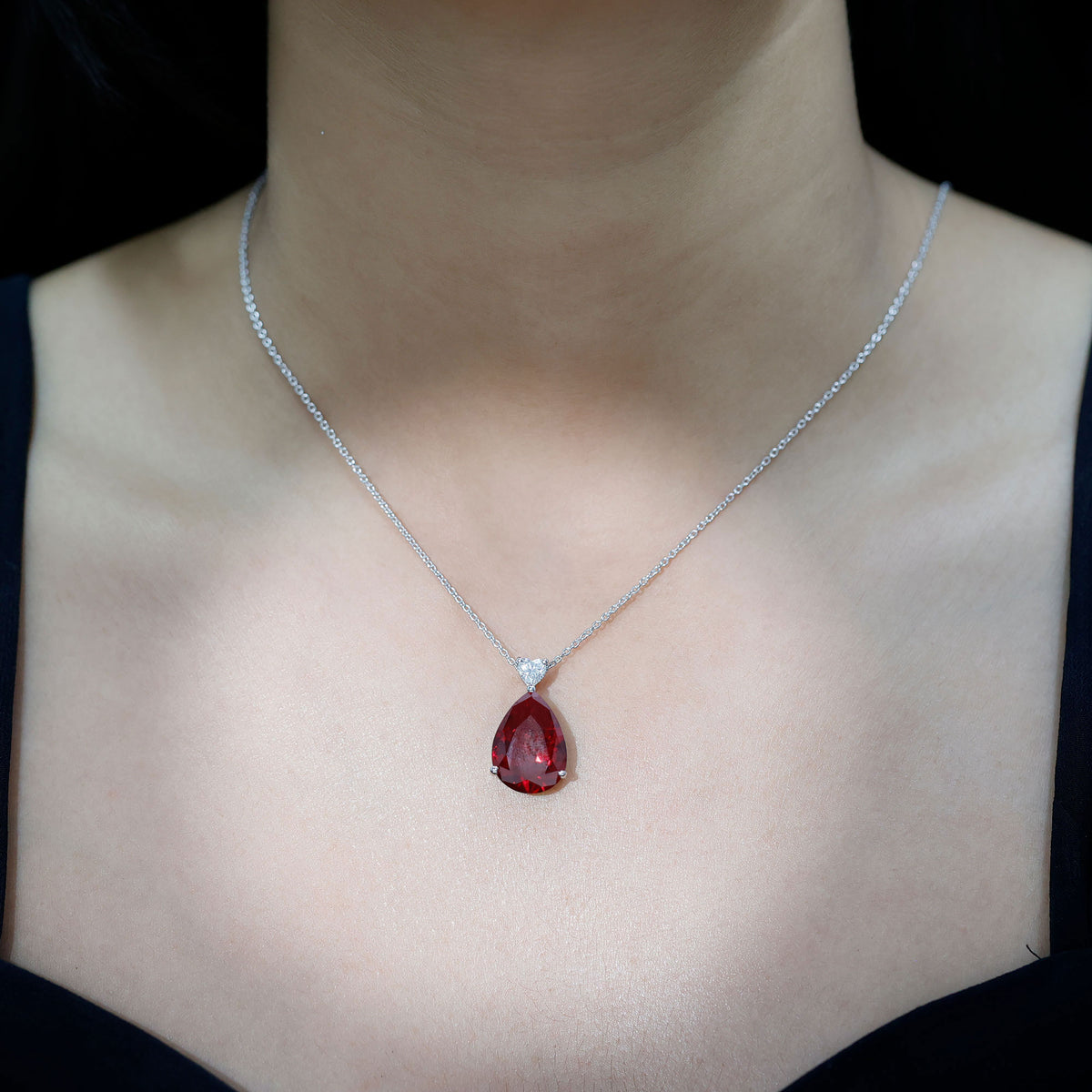 Sterling Silver 9 Carat Lab Grown Certified Ruby Teardrop Necklace for Women AAAA 92.5 Sterling Silver - Rosec Jewels