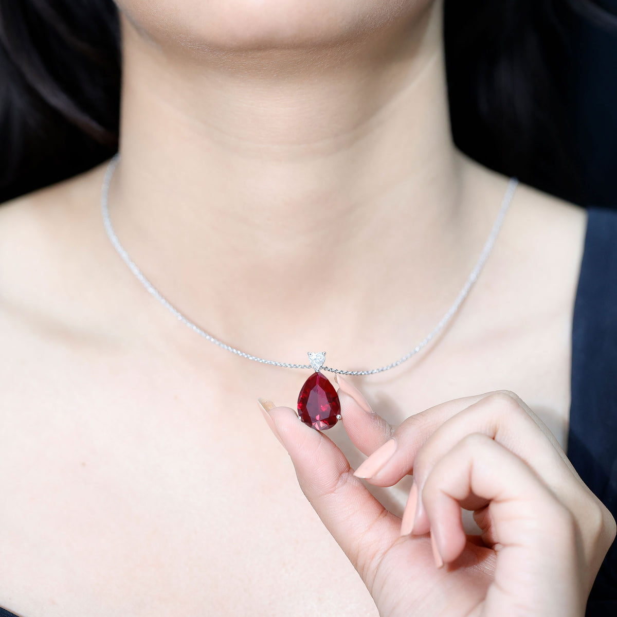 Sterling Silver 9 Carat Lab Grown Certified Ruby Teardrop Necklace for Women AAAA 92.5 Sterling Silver - Rosec Jewels