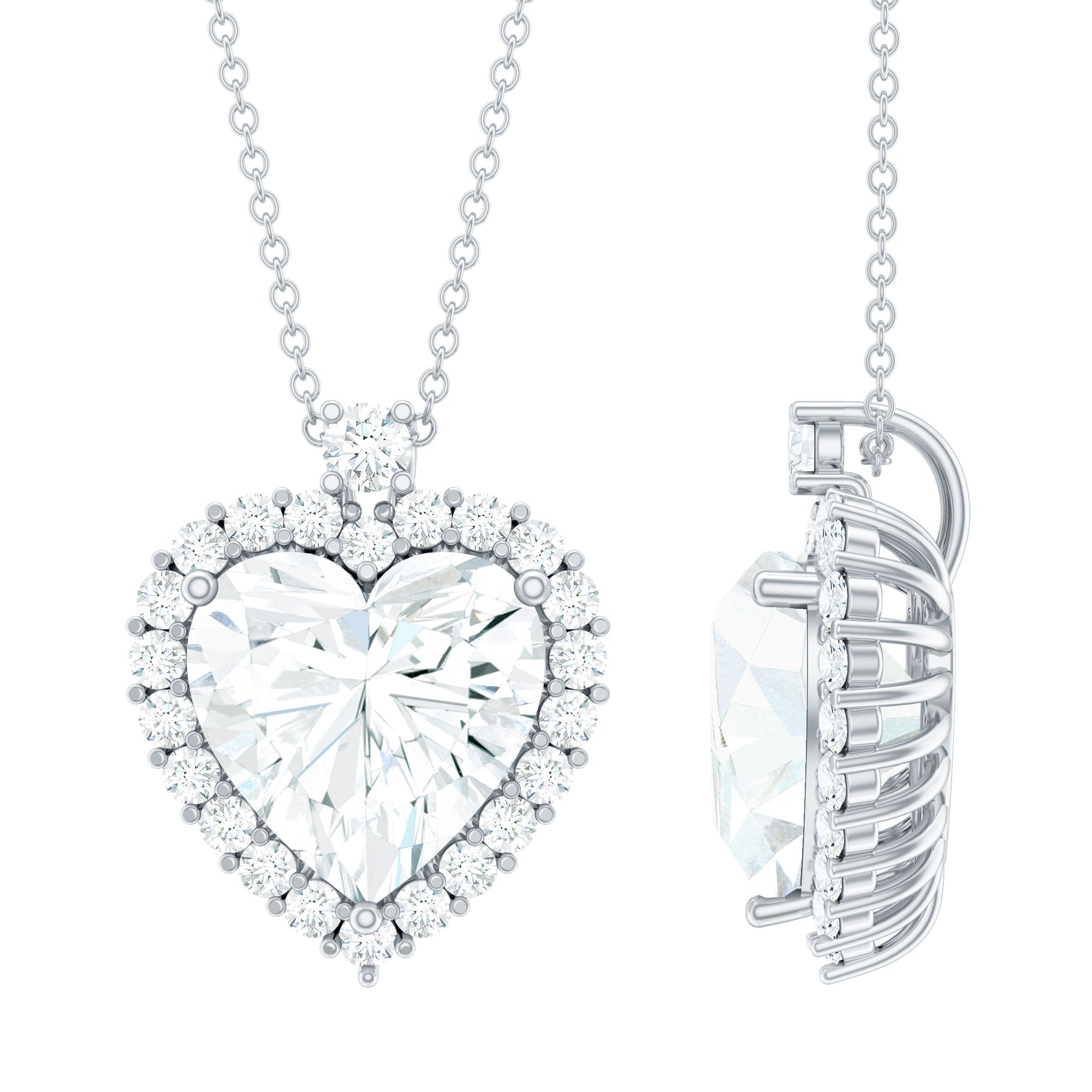 Certified 12 MM Moissanite Heart Necklace With Silver Chain