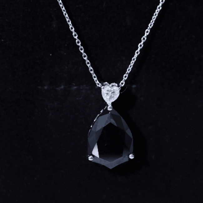 Certified 9 Carat Lab Grown Black Diamond Teardrop Necklace With Silver Chain AAAA ( Synthetic ) 92.5 Sterling Silver - Rosec Jewels