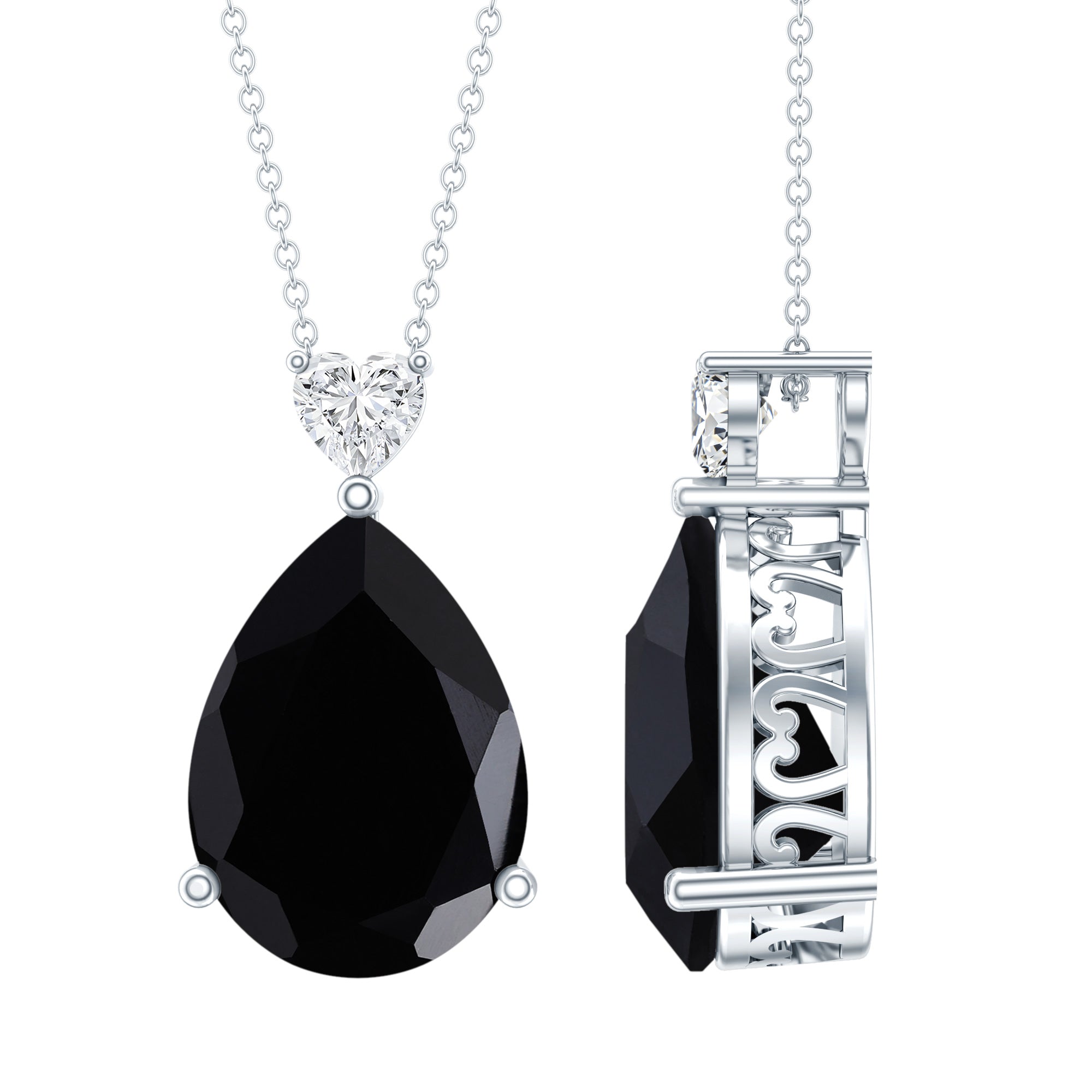 Certified 9 Carat Lab Grown Black Diamond Teardrop Necklace With Silver Chain AAAA ( Synthetic ) 92.5 Sterling Silver - Rosec Jewels