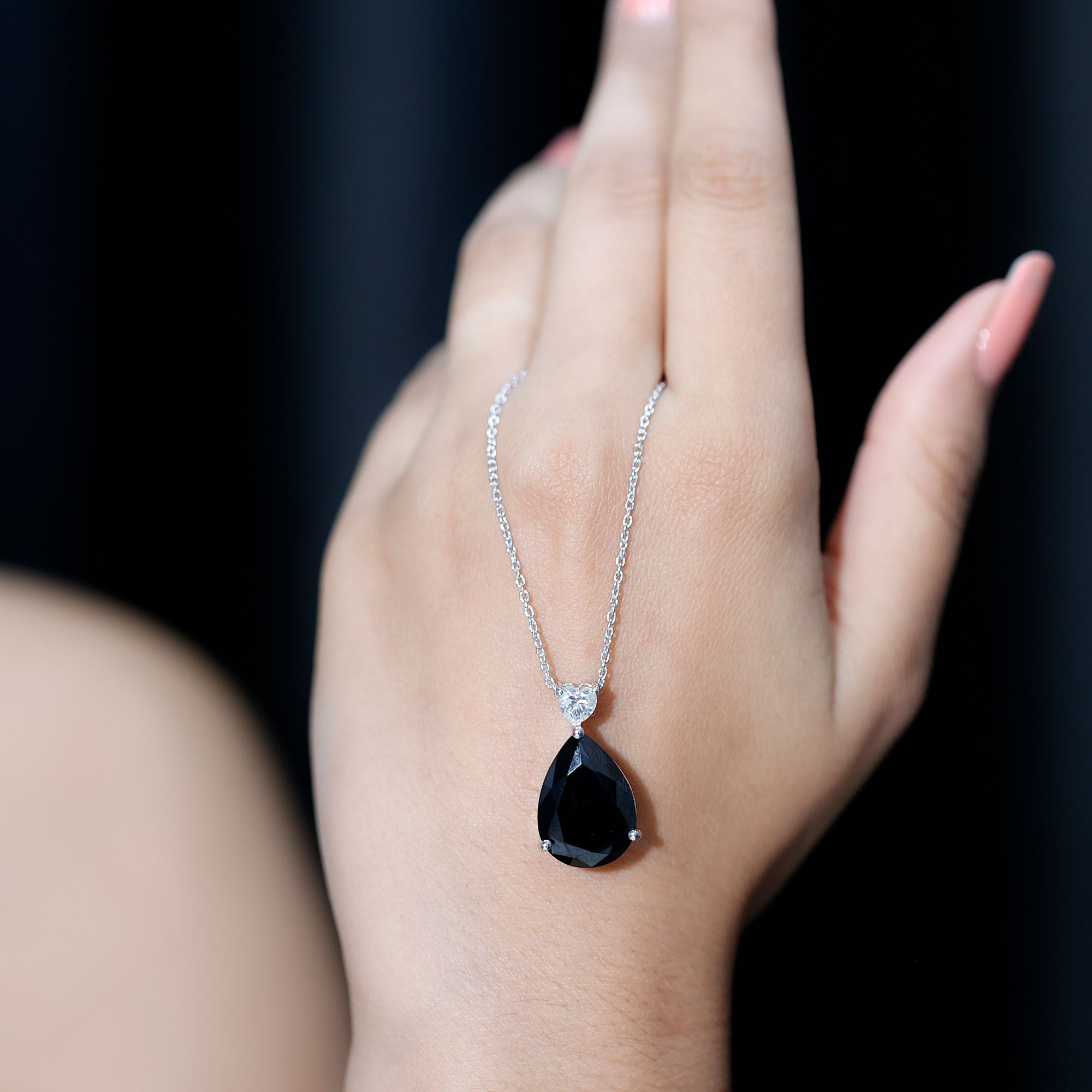 Certified 9 Carat Lab Grown Black Diamond Teardrop Necklace With Silver Chain AAAA ( Synthetic ) 92.5 Sterling Silver - Rosec Jewels