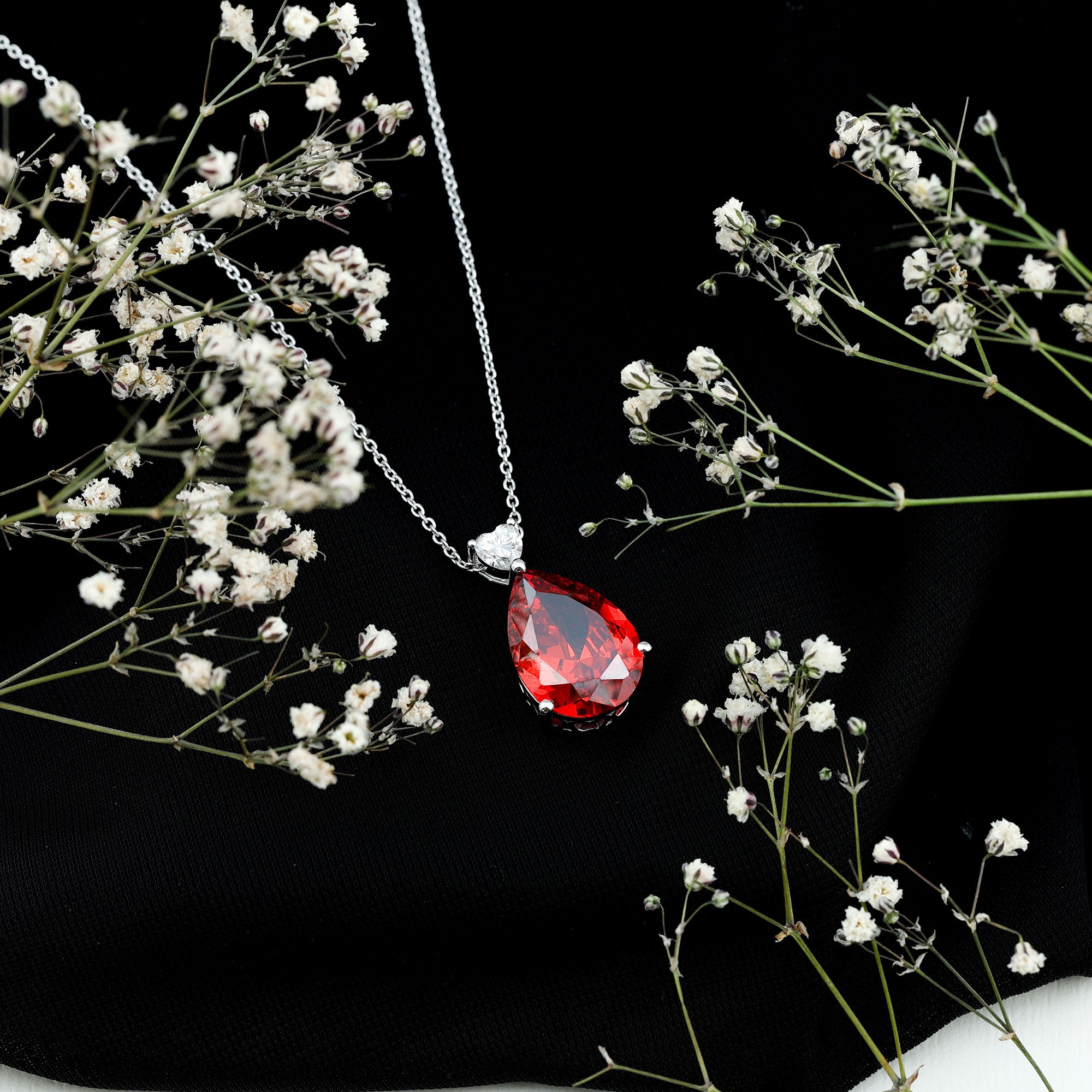 9 Carat Pear Shape Lab Grown Orange Sapphire Teardrop Necklace with Silver Chain AAAA 92.5 Sterling Silver - Rosec Jewels