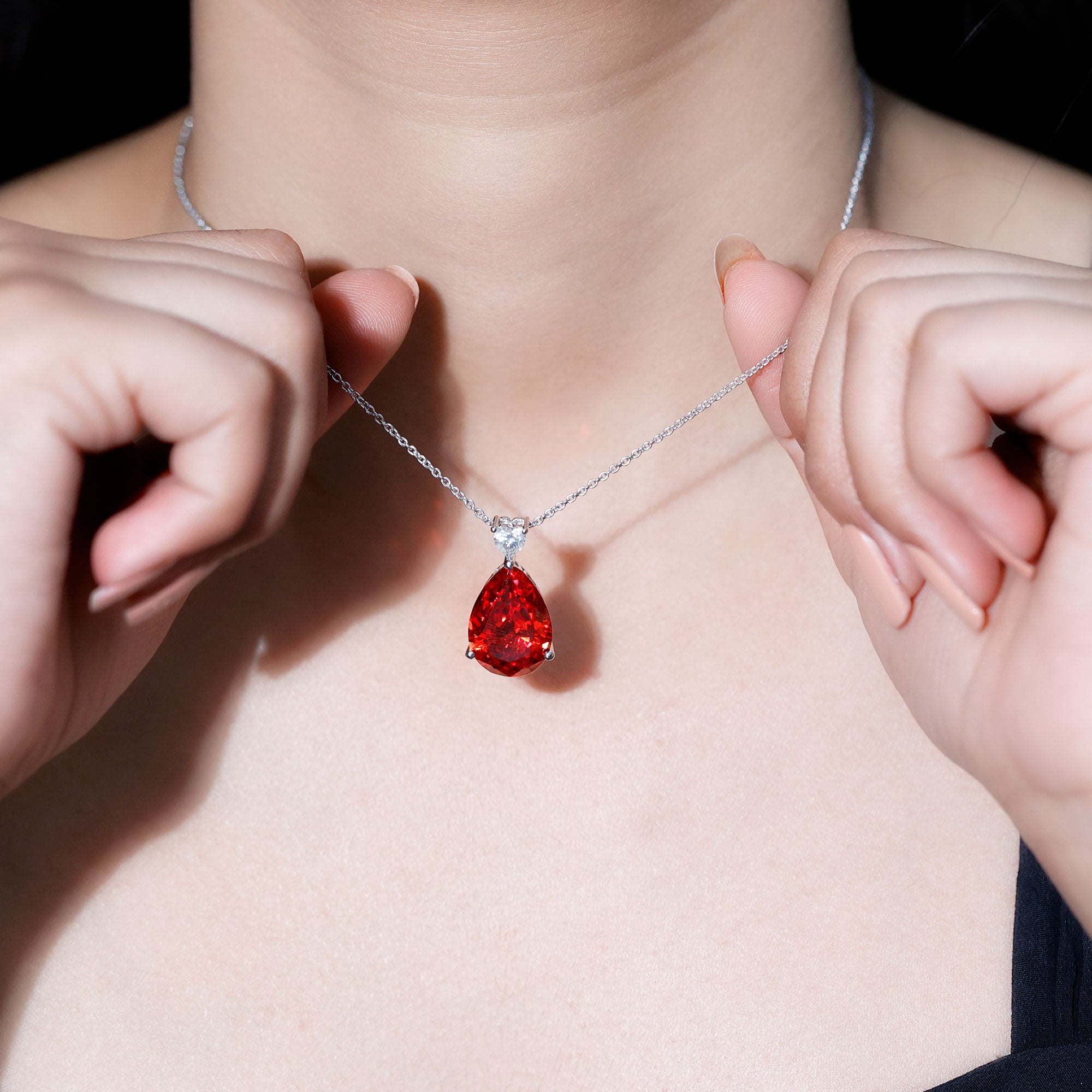 9 Carat Pear Shape Lab Grown Orange Sapphire Teardrop Necklace with Silver Chain AAAA 92.5 Sterling Silver - Rosec Jewels