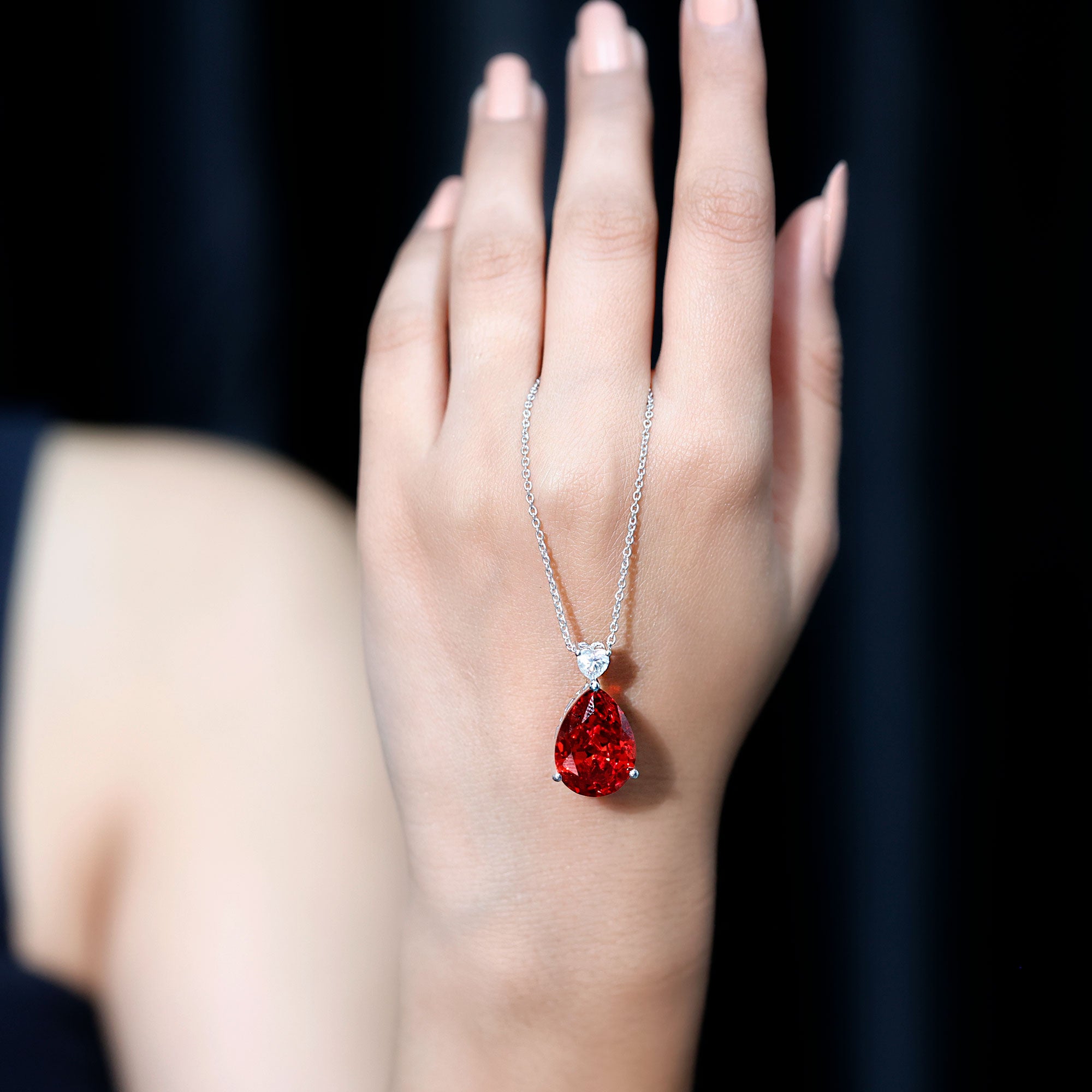 9 Carat Pear Shape Lab Grown Orange Sapphire Teardrop Necklace with Silver Chain AAAA 92.5 Sterling Silver - Rosec Jewels
