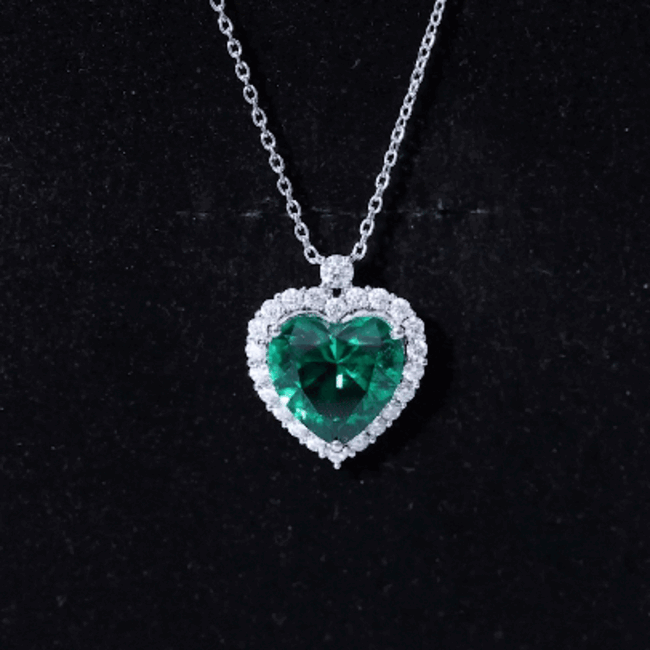 Lab Created 5.6 Carat Emerald Moissanite Heart Pendant Necklace AAAA - Rosec Jewels