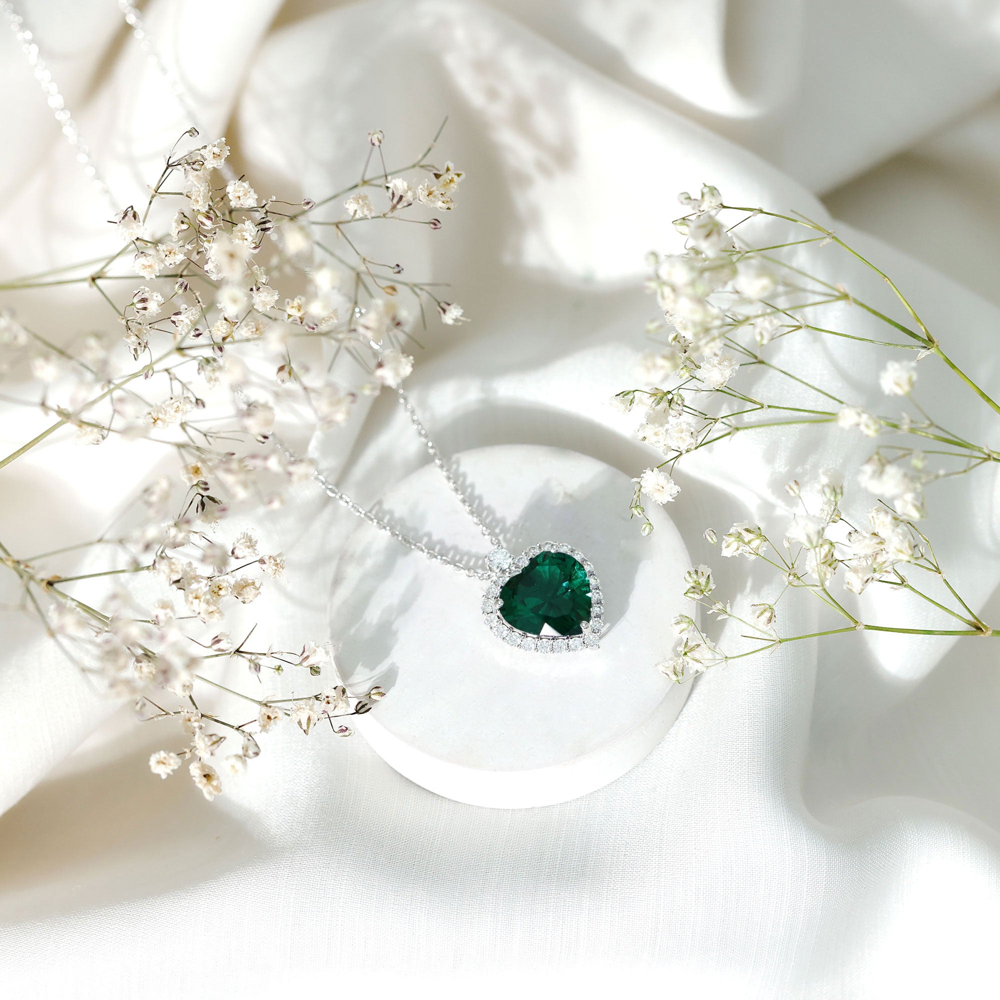 Certified 5.5 Carat Lab Grown Emerald Heart Necklace With Silver Chain AAAA 92.5 Sterling Silver - Rosec Jewels