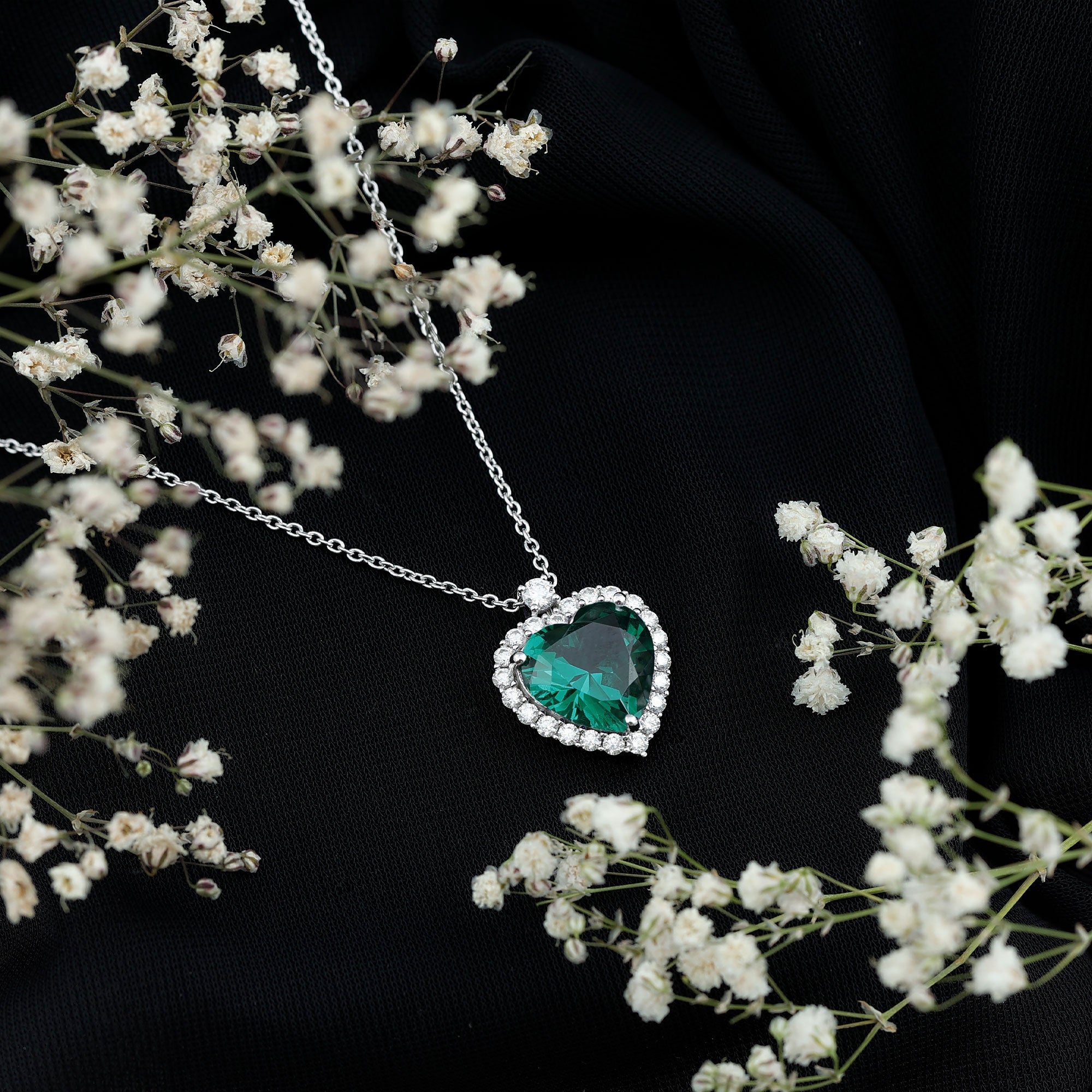 Certified 5.5 Carat Lab Grown Emerald Heart Necklace With Silver Chain AAAA 92.5 Sterling Silver - Rosec Jewels