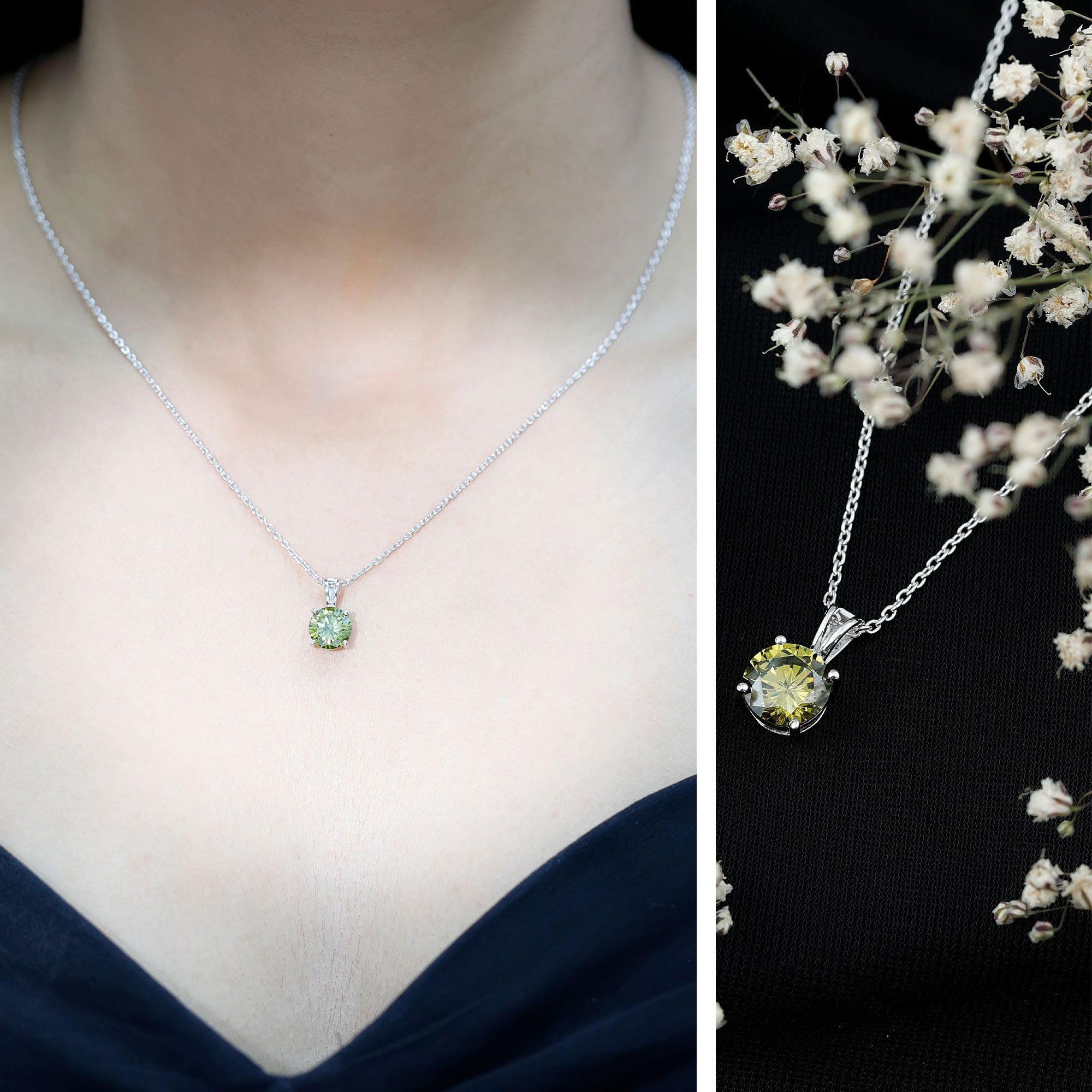 Certified 2.25 Carat Lab Grown Green Sapphire Solitaire Locket with Silver Chain AAAA 92.5 Sterling Silver - Rosec Jewels