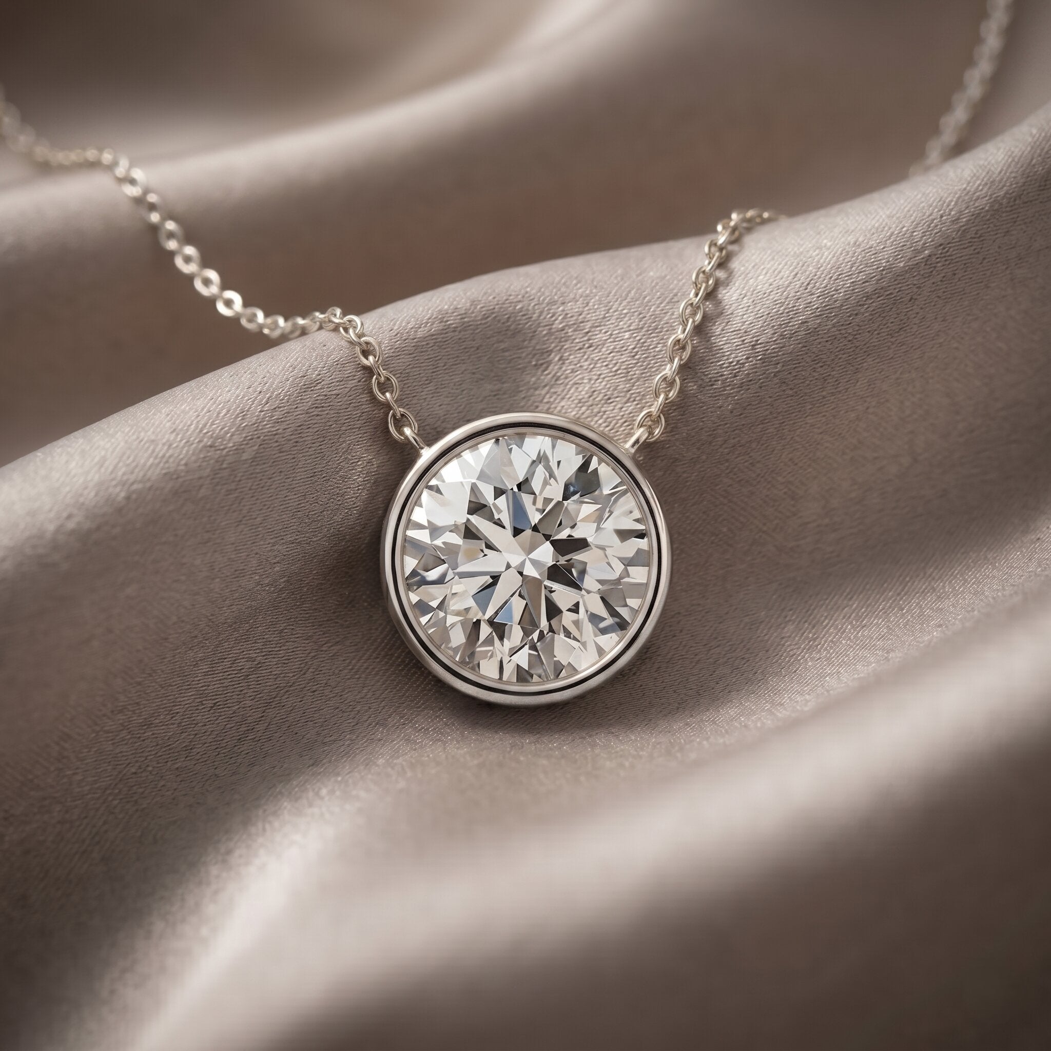 Bezel Set IGI Certified 2 Carat Lab Grown Diamond Solitaire Necklace Lab - ( E-VS1 ) - Rosec Jewels