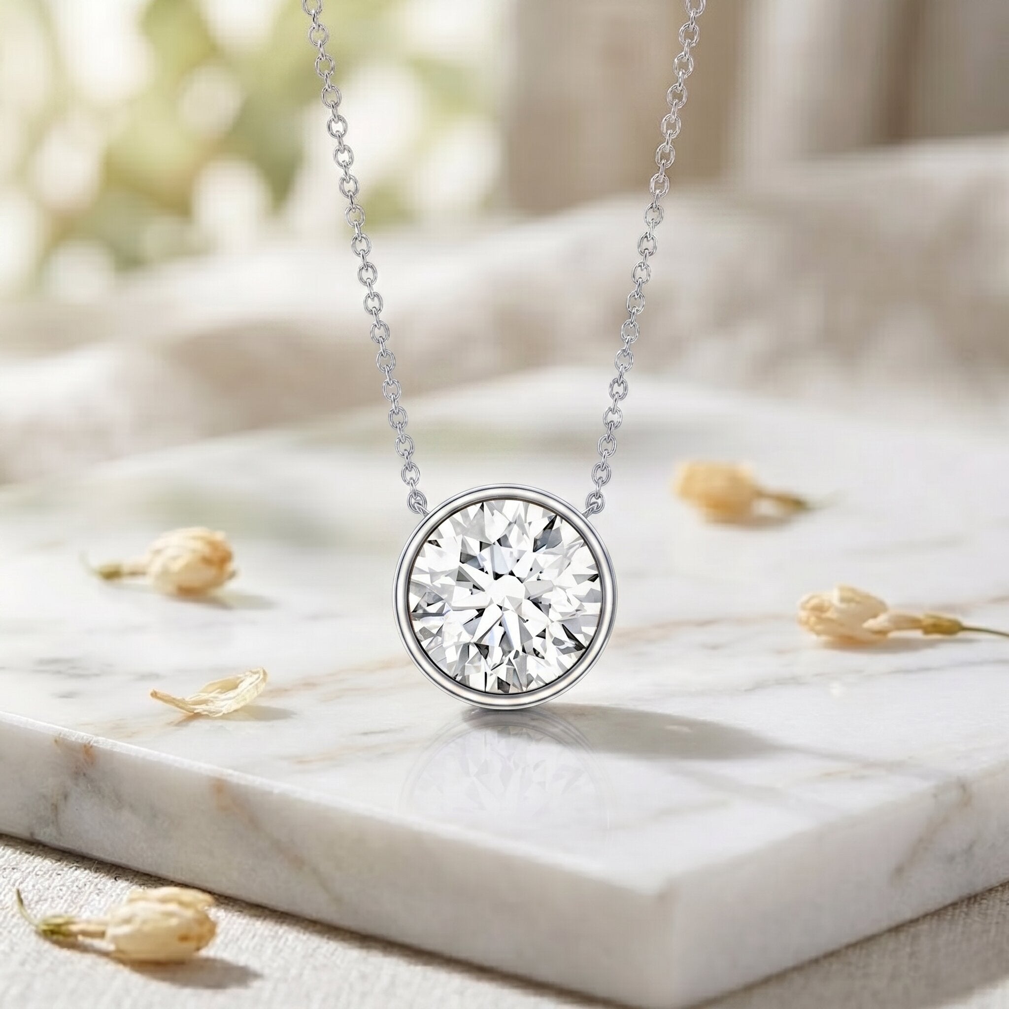 4 Carat Bezel Set Lab Grown Diamond Necklace with IGI Certificate Lab - ( E-VS1 ) - Rosec Jewels