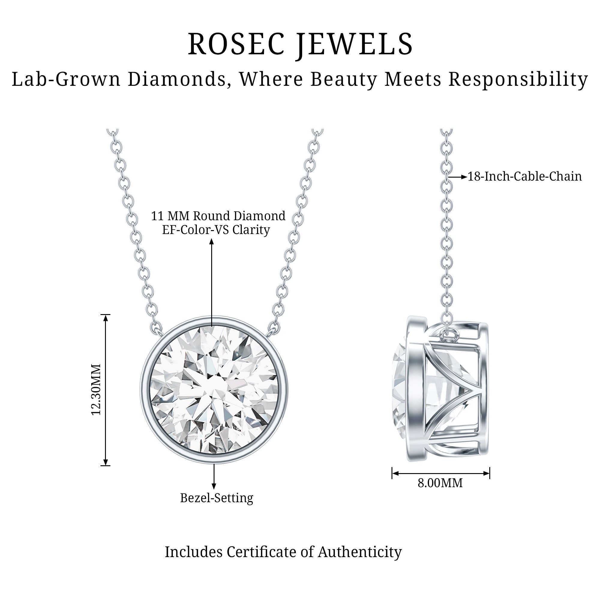5 Carat Lab Grown Diamond Bridal Necklace with IGI Certificate Lab - ( E-VS1 ) - Rosec Jewels