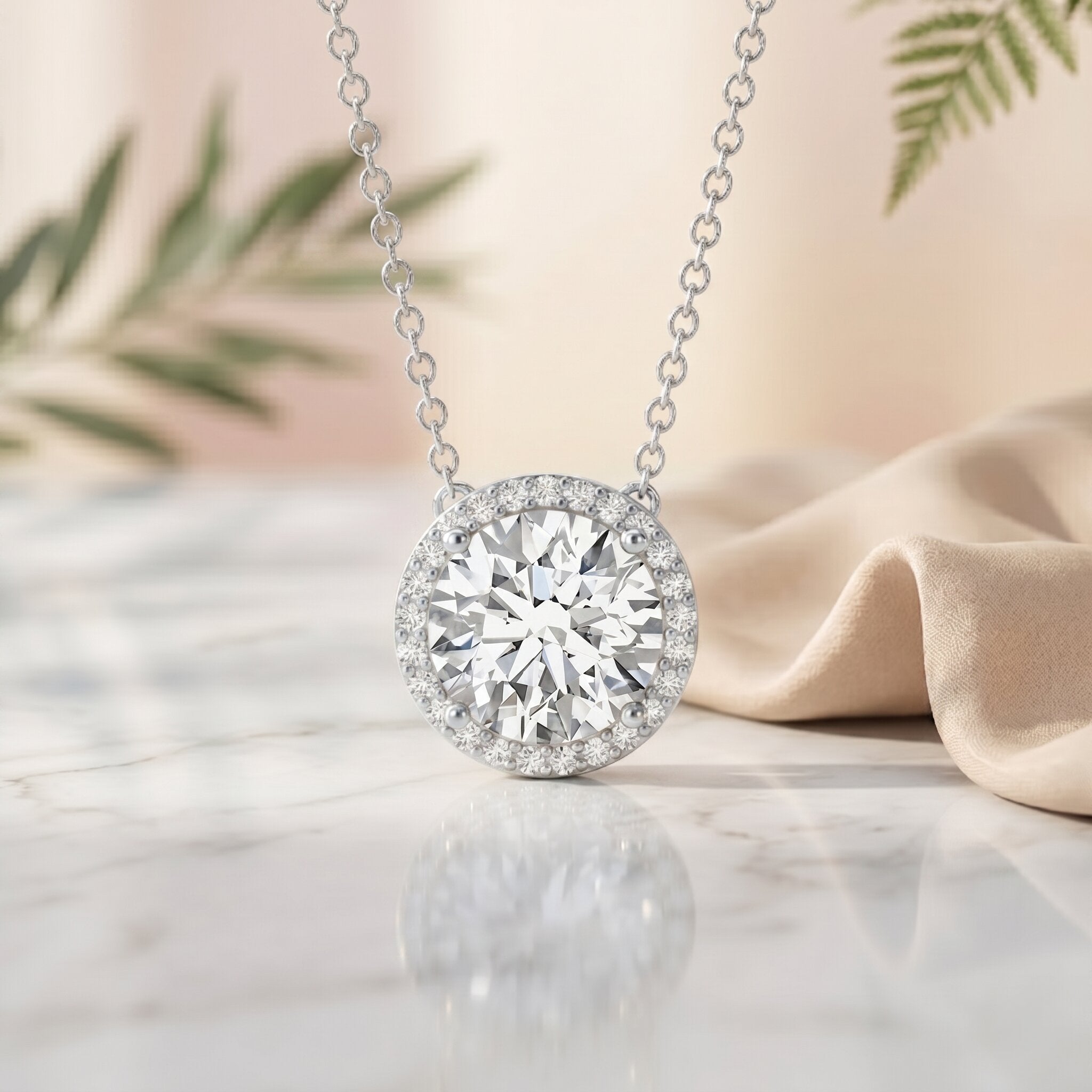 IGI Certified 3 Carat Lab Grown Diamond Necklace with Halo Lab - ( E-VS1 ) - Rosec Jewels