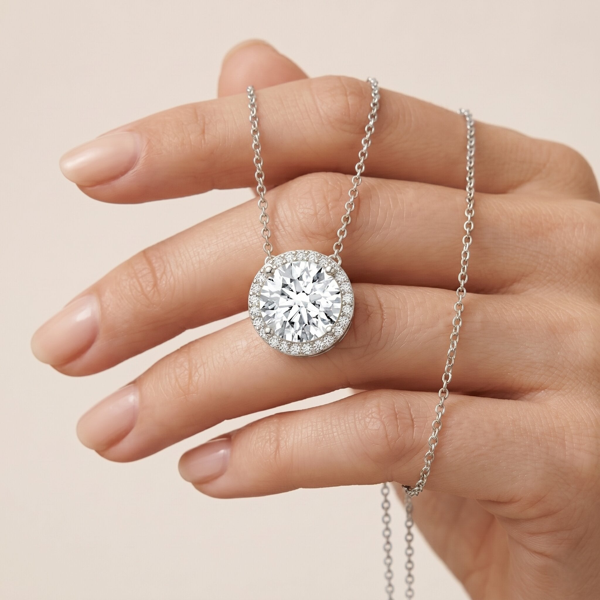 IGI Certified 3 Carat Lab Grown Diamond Necklace with Halo Lab - ( E-VS1 ) - Rosec Jewels