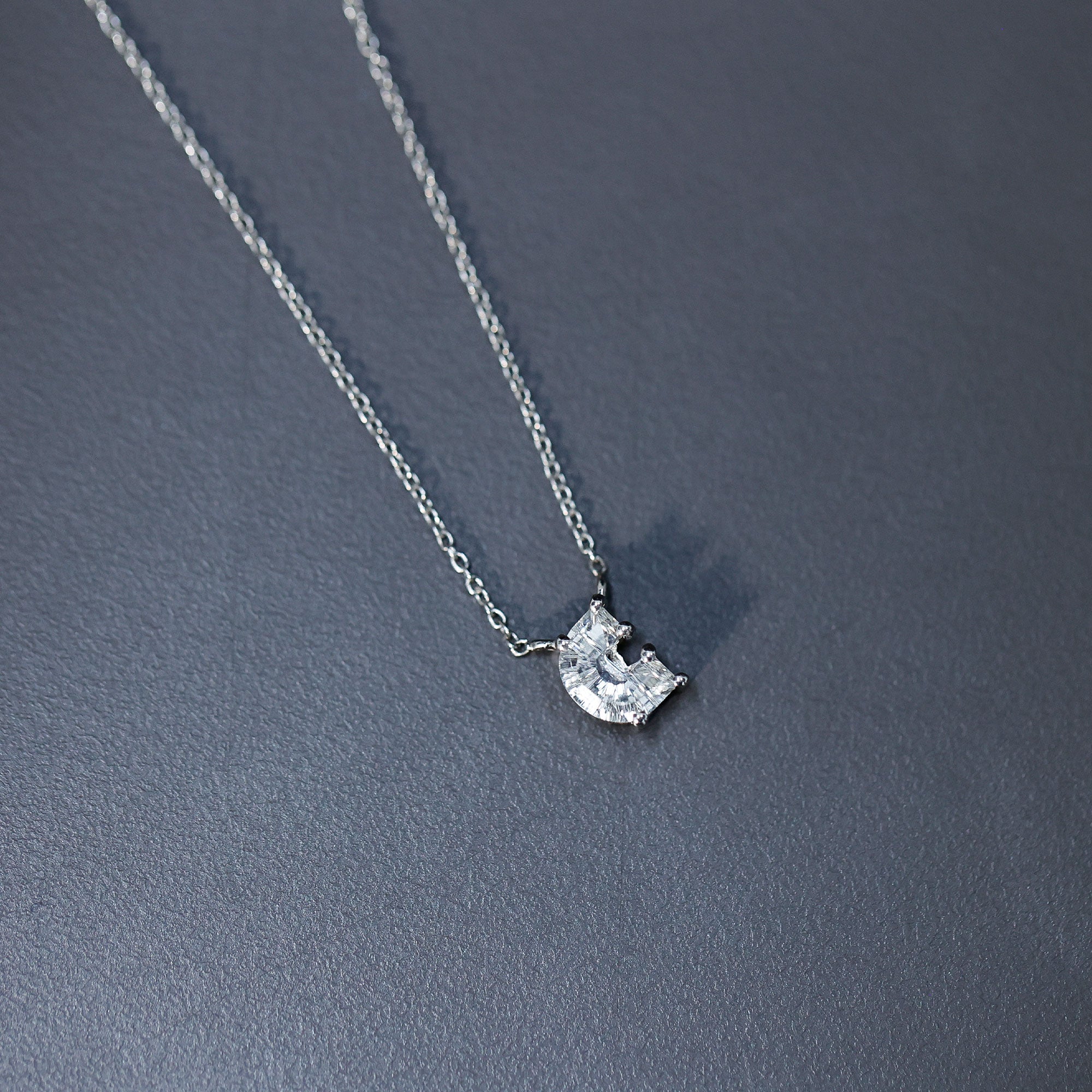 Fancy Cut 2 Carat Lab Grown Diamond Letter C Necklace with Chain Lab - ( EF-VS ) - Rosec Jewels