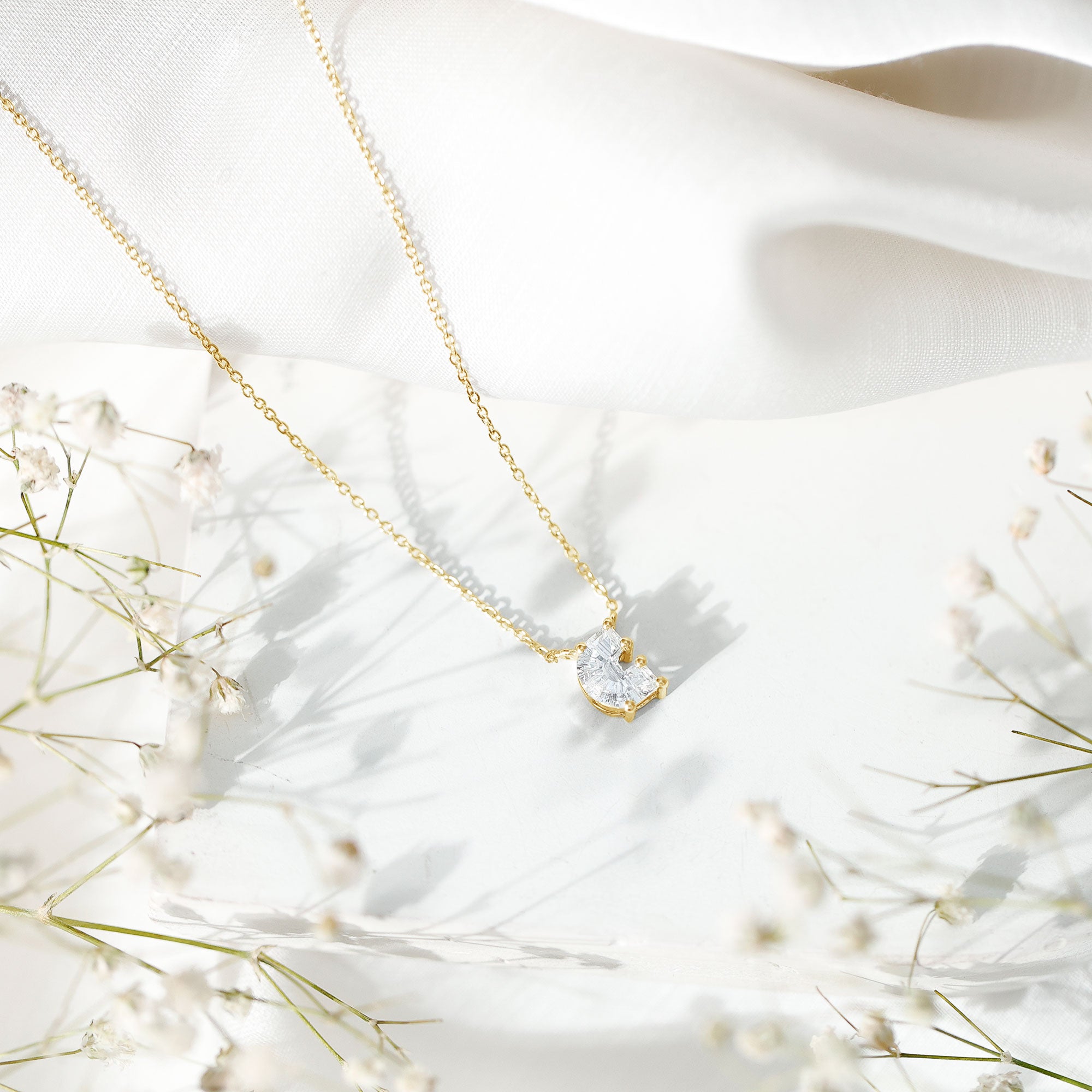 Fancy Cut 2 Carat Lab Grown Diamond Letter C Necklace with Chain Lab - ( EF-VS ) - Rosec Jewels