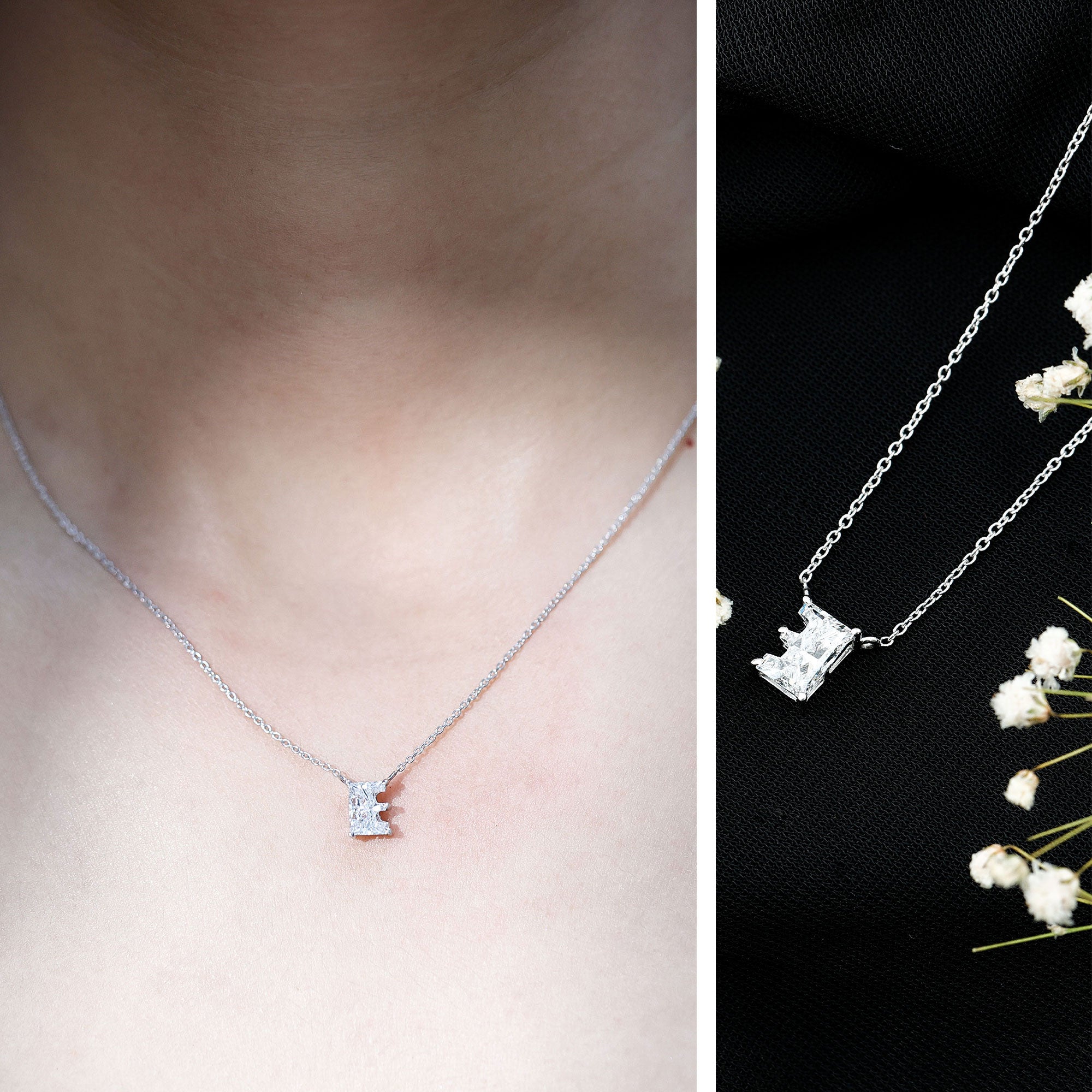 2 Carat Lab Grown Diamond Letter E Necklace for Her Lab - ( EF-VS ) - Rosec Jewels
