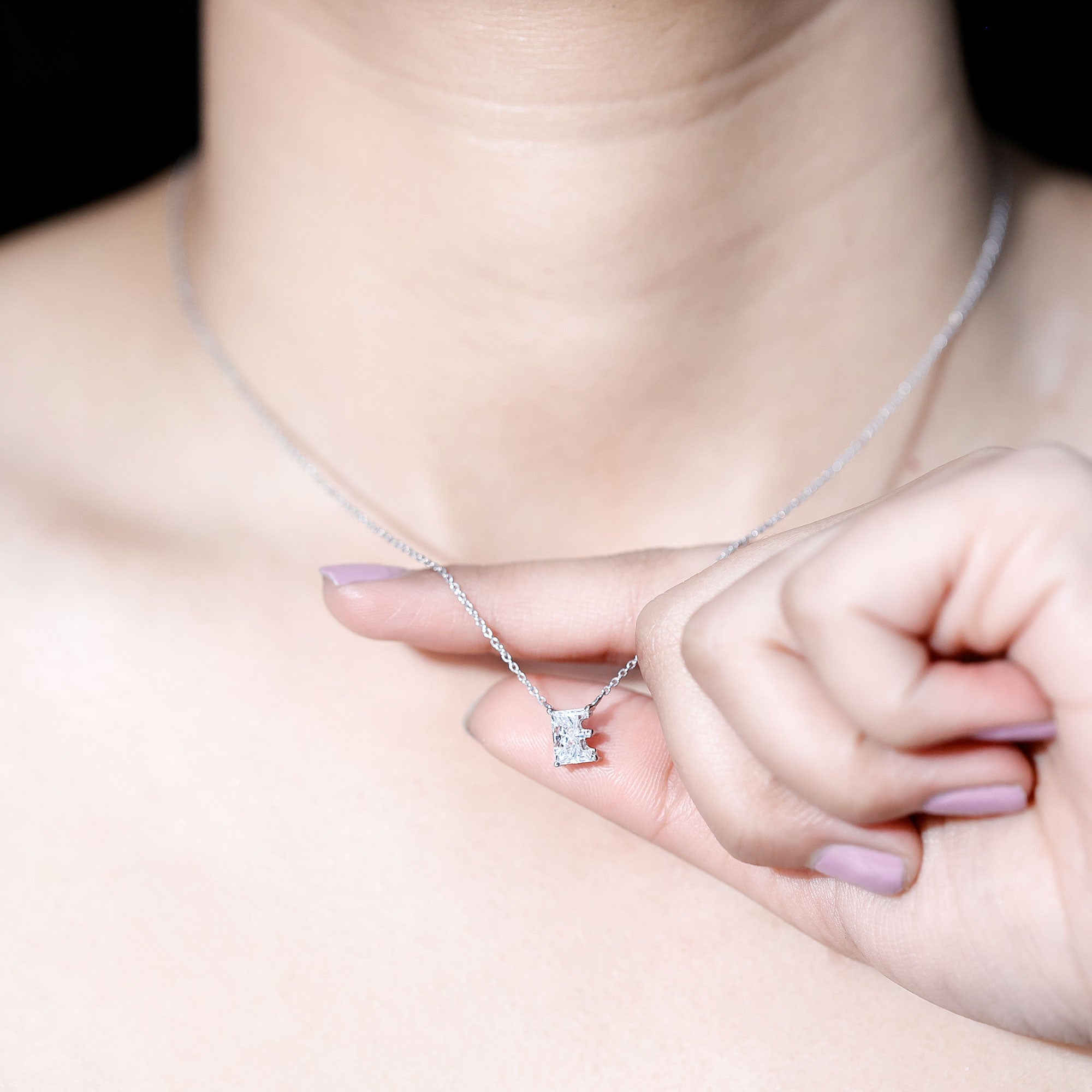2 Carat Lab Grown Diamond Letter E Necklace for Her Lab - ( EF-VS ) - Rosec Jewels