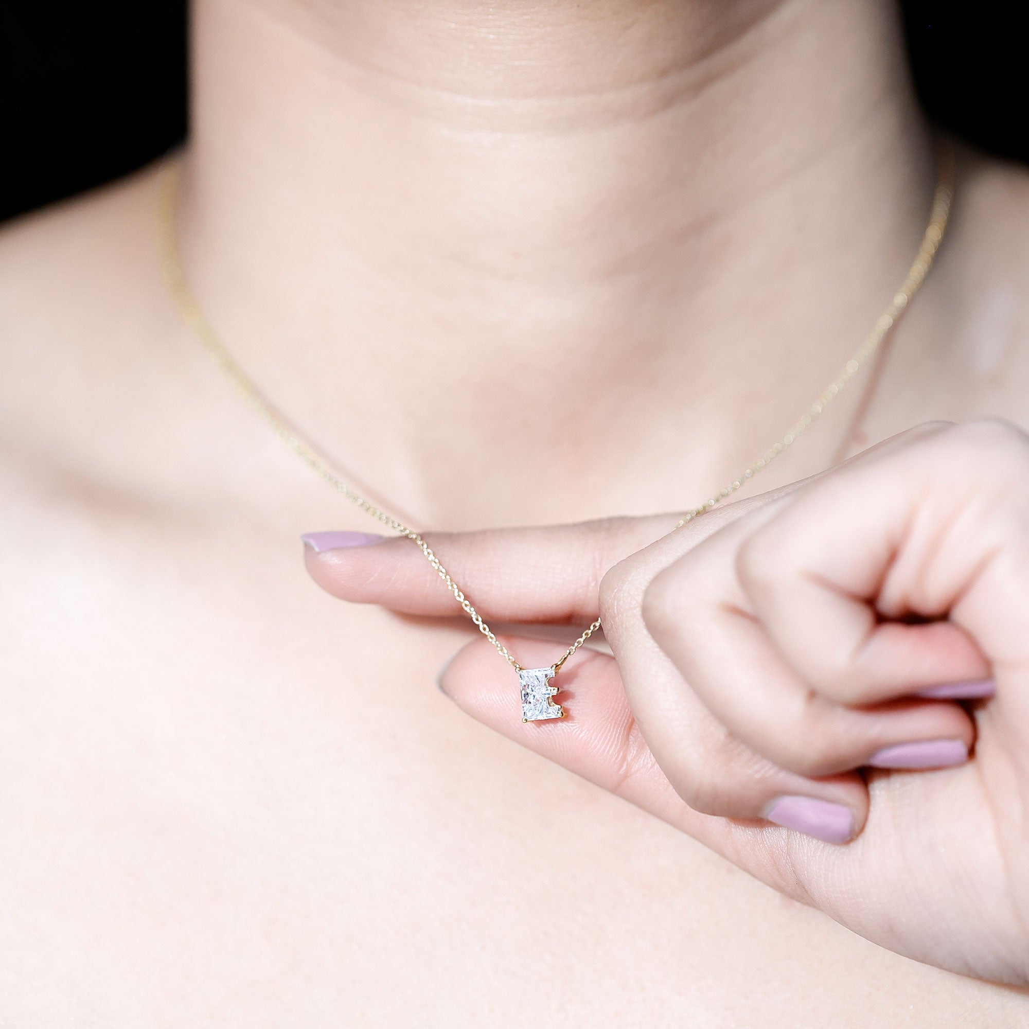 2 Carat Lab Grown Diamond Letter E Necklace for Her Lab - ( EF-VS ) - Rosec Jewels
