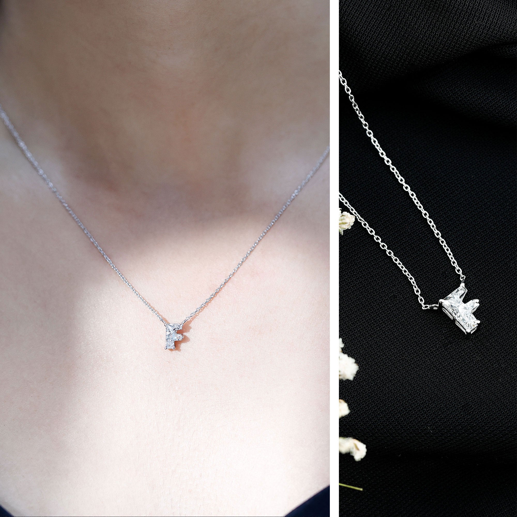 2 Carat Lab Grown Diamond Necklace with Initial F Lab - ( EF-VS ) - Rosec Jewels