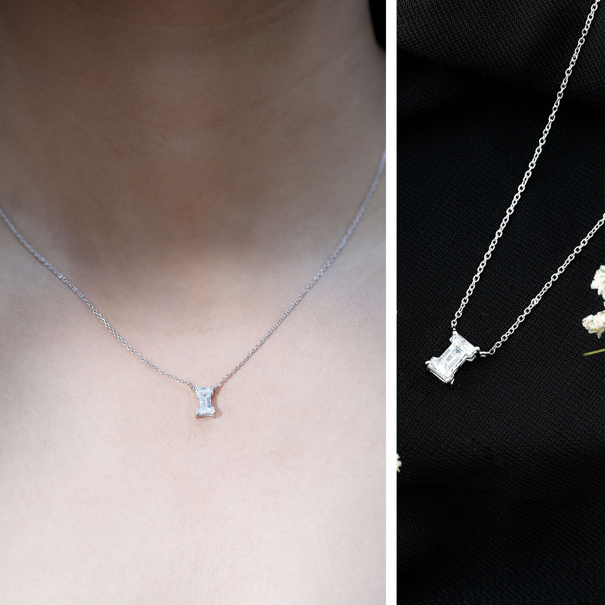 Lab Grown 2 Carat Diamond Initial Necklace I with Certificate Lab - ( EF-VS ) - Rosec Jewels