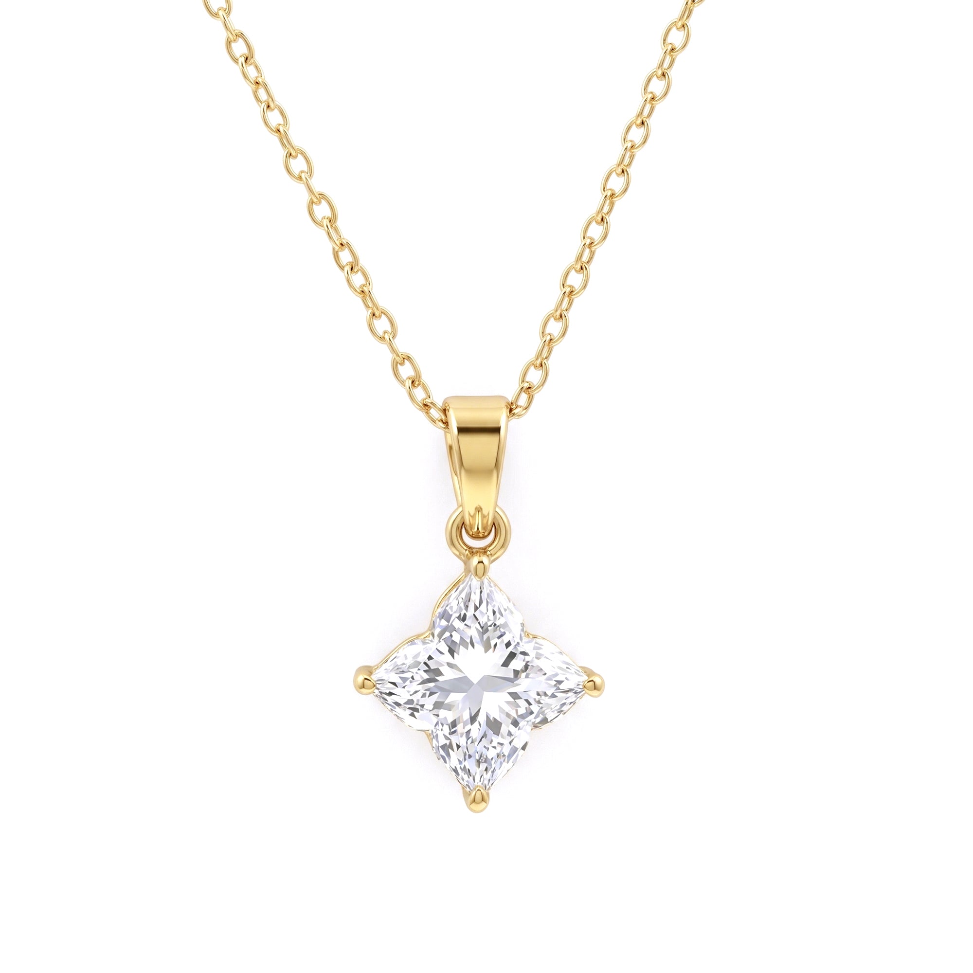 Rosec Jewels-Lily Cut Solitaire Lab Grown Diamond Flower Pendant Necklace