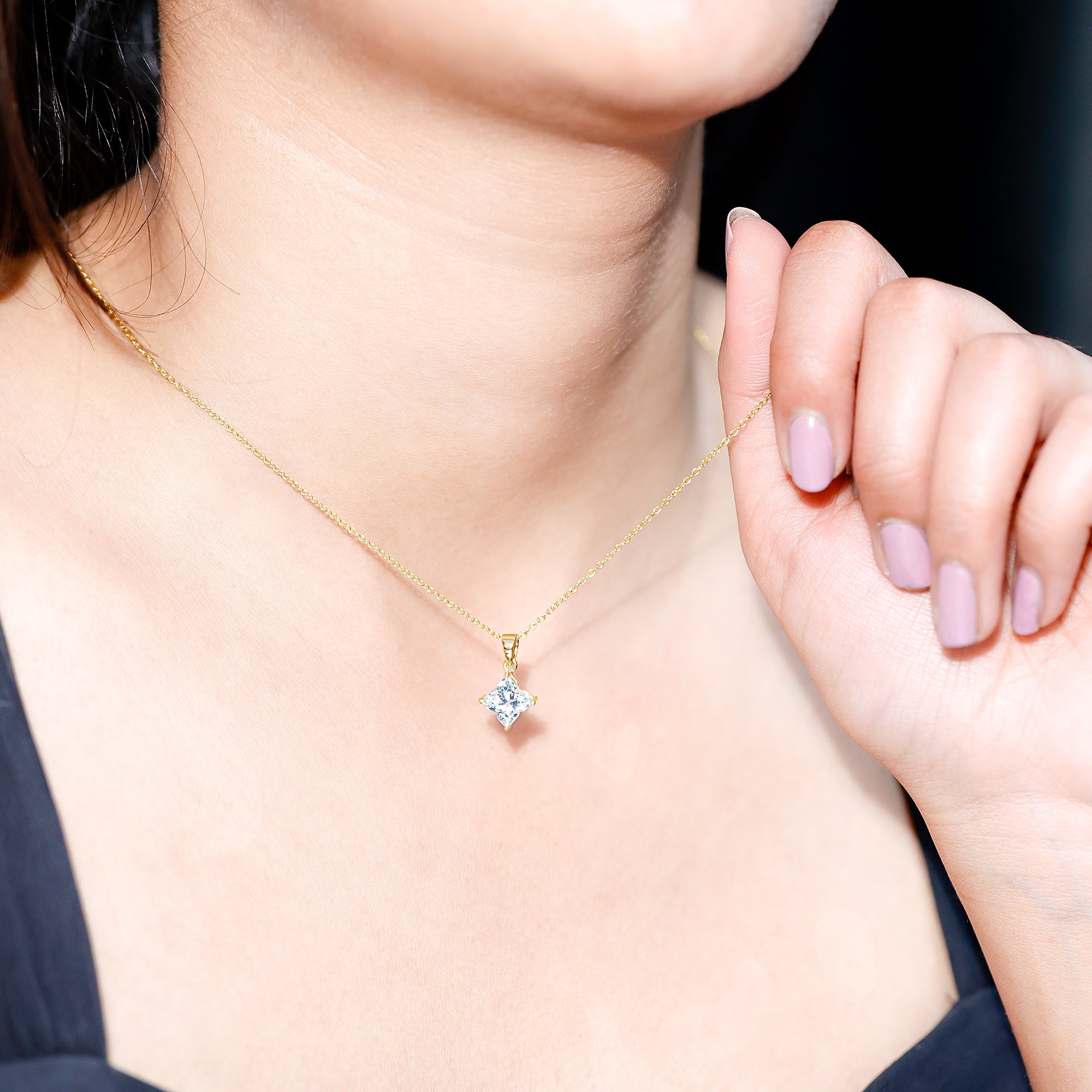 Rosec Jewels-Lily Cut Solitaire Lab Grown Diamond Flower Pendant Necklace