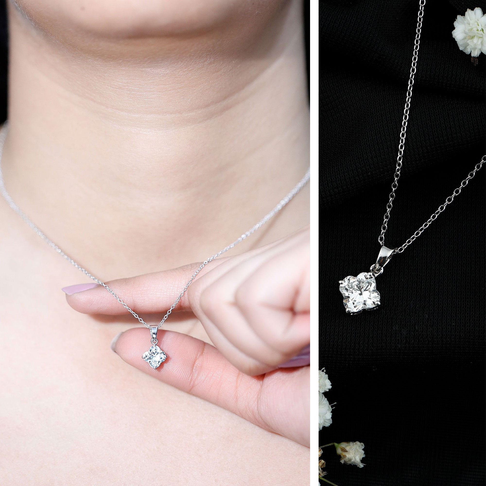 Rosec Jewels-0.8 Carat Lily Cut Lab Grown Diamond Solitaire Necklace with Certificate