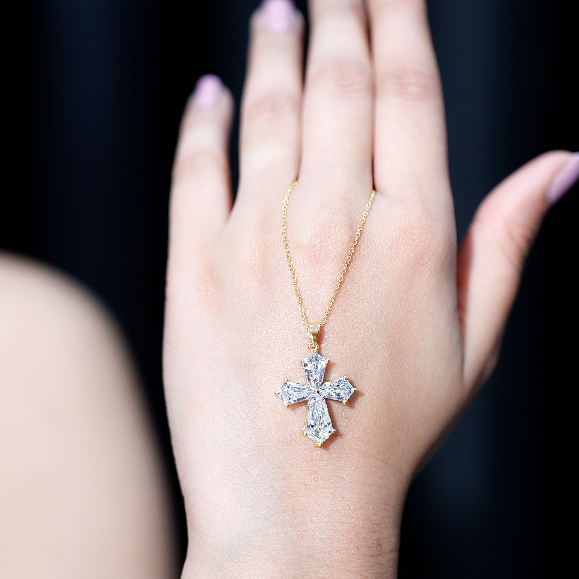 Rosec Jewels-5.2 Carat Shield Shape Step Cut Lab Diamond Cross Necklace