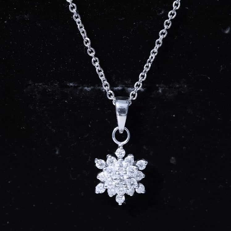 Certified Moissanite Snowflake Necklace with Silver Chain D-VS1 92.5 Sterling Silver - Rosec Jewels
