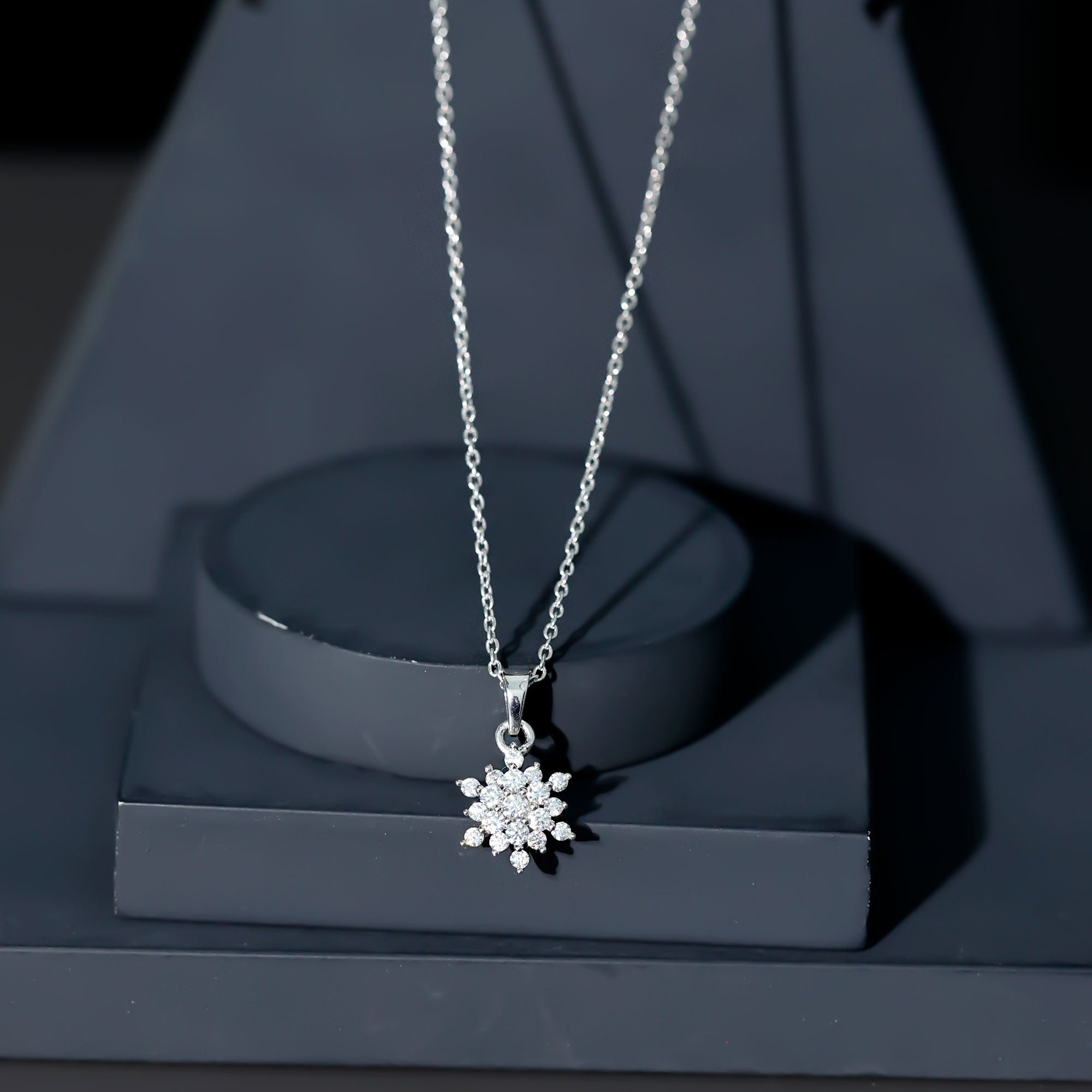 Certified Moissanite Snowflake Necklace with Silver Chain D-VS1 92.5 Sterling Silver - Rosec Jewels