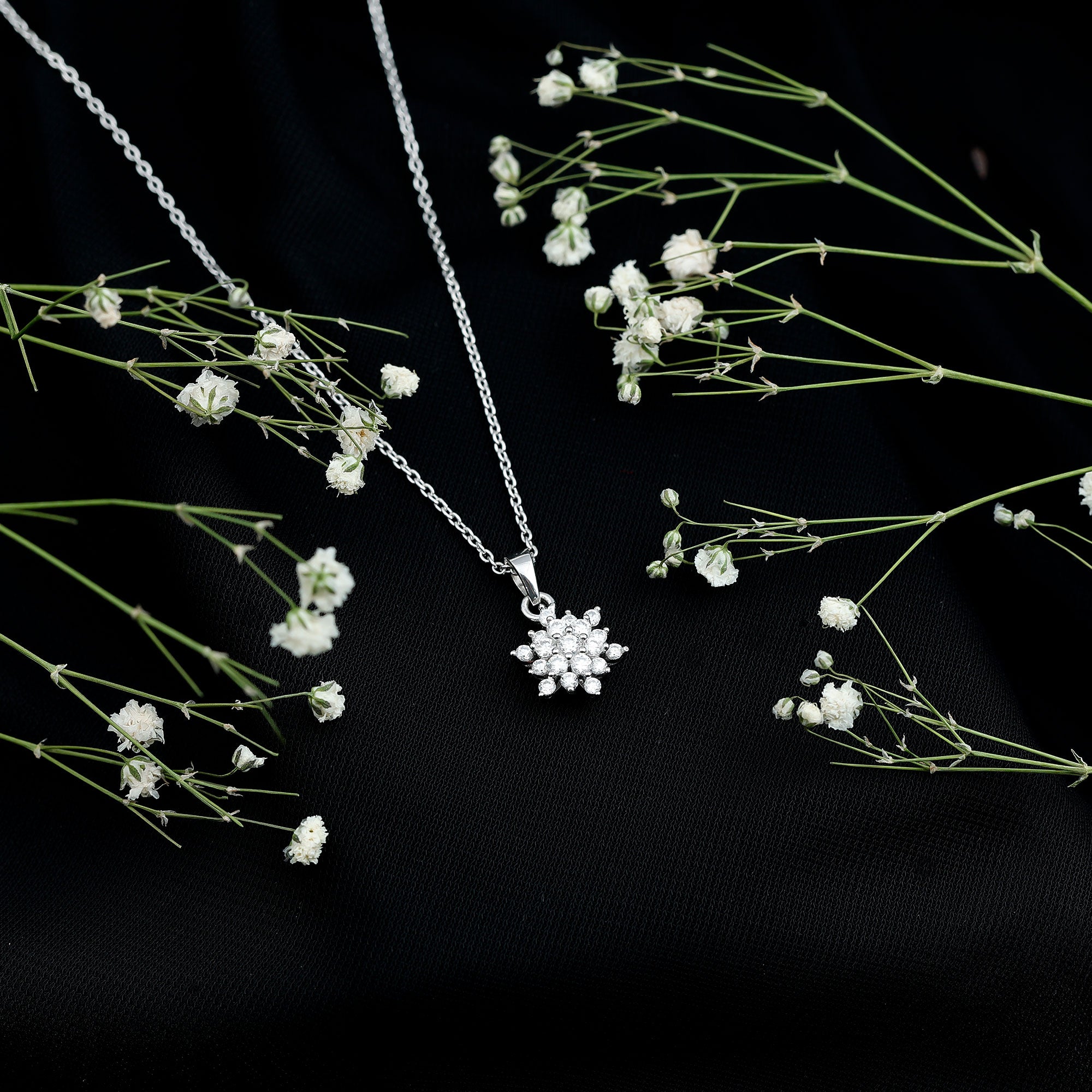 Certified Moissanite Snowflake Necklace with Silver Chain D-VS1 92.5 Sterling Silver - Rosec Jewels