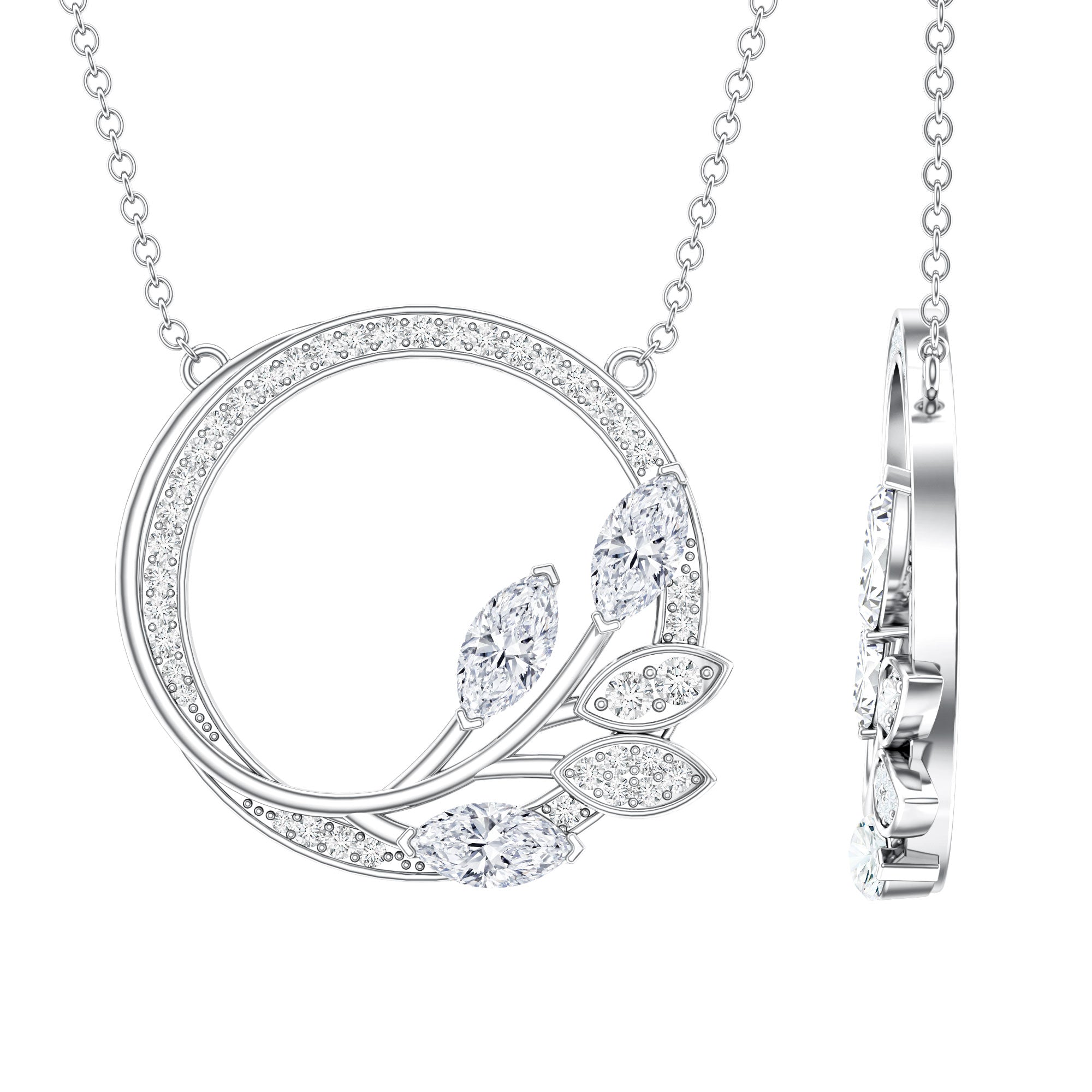 1 CT Marquise and Round Cut Moissanite Leaf Eternity Necklace D-VS1 - Rosec Jewels