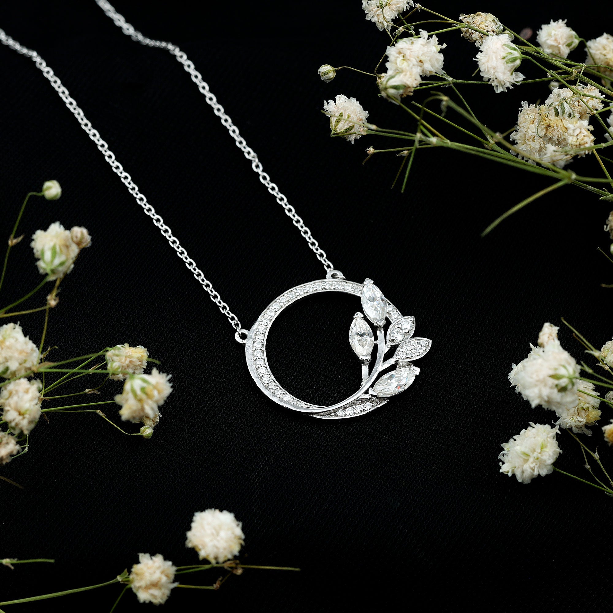 1 CT Marquise and Round Cut Moissanite Leaf Eternity Necklace D-VS1 - Rosec Jewels