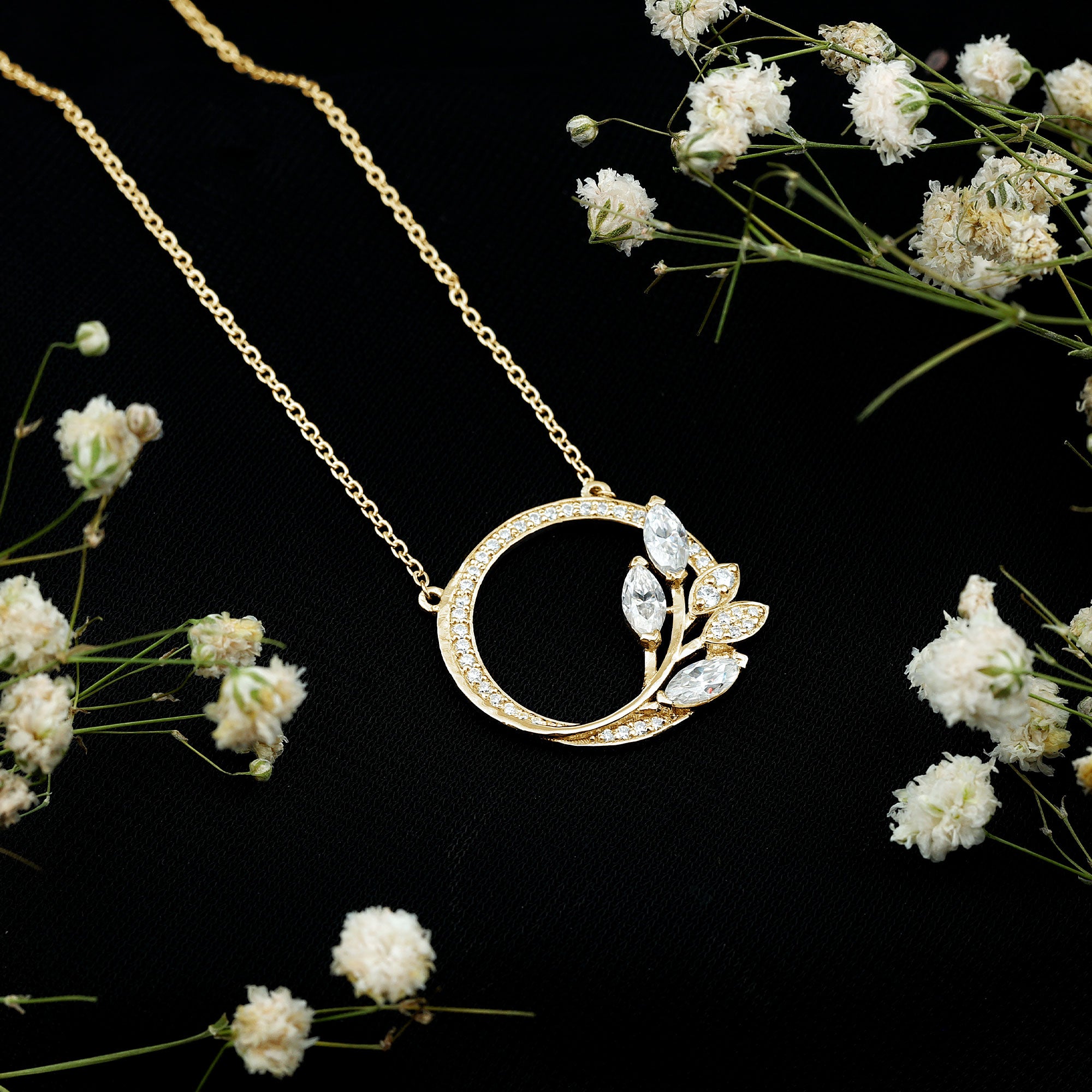 1 CT Marquise and Round Cut Moissanite Leaf Eternity Necklace D-VS1 - Rosec Jewels