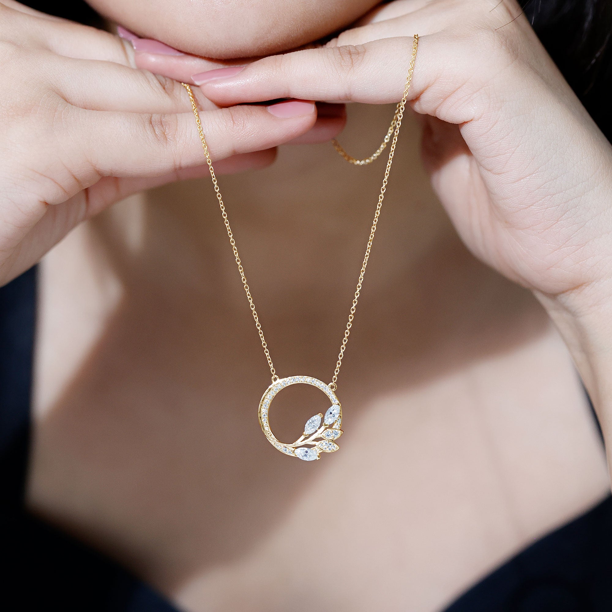 1 CT Marquise and Round Cut Moissanite Leaf Eternity Necklace D-VS1 - Rosec Jewels