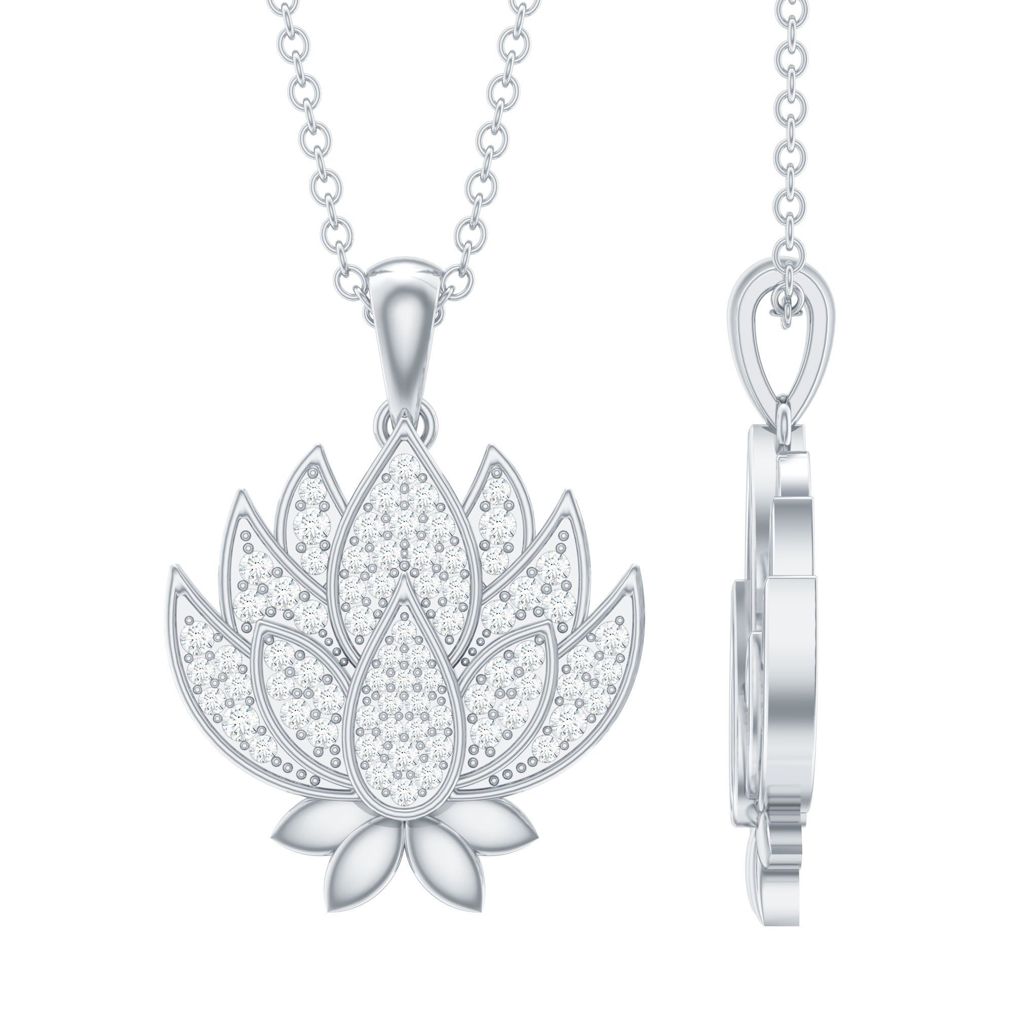 Diamond Designer Lotus Flower Necklace Natural - ( HI-SI ) - Rosec Jewels